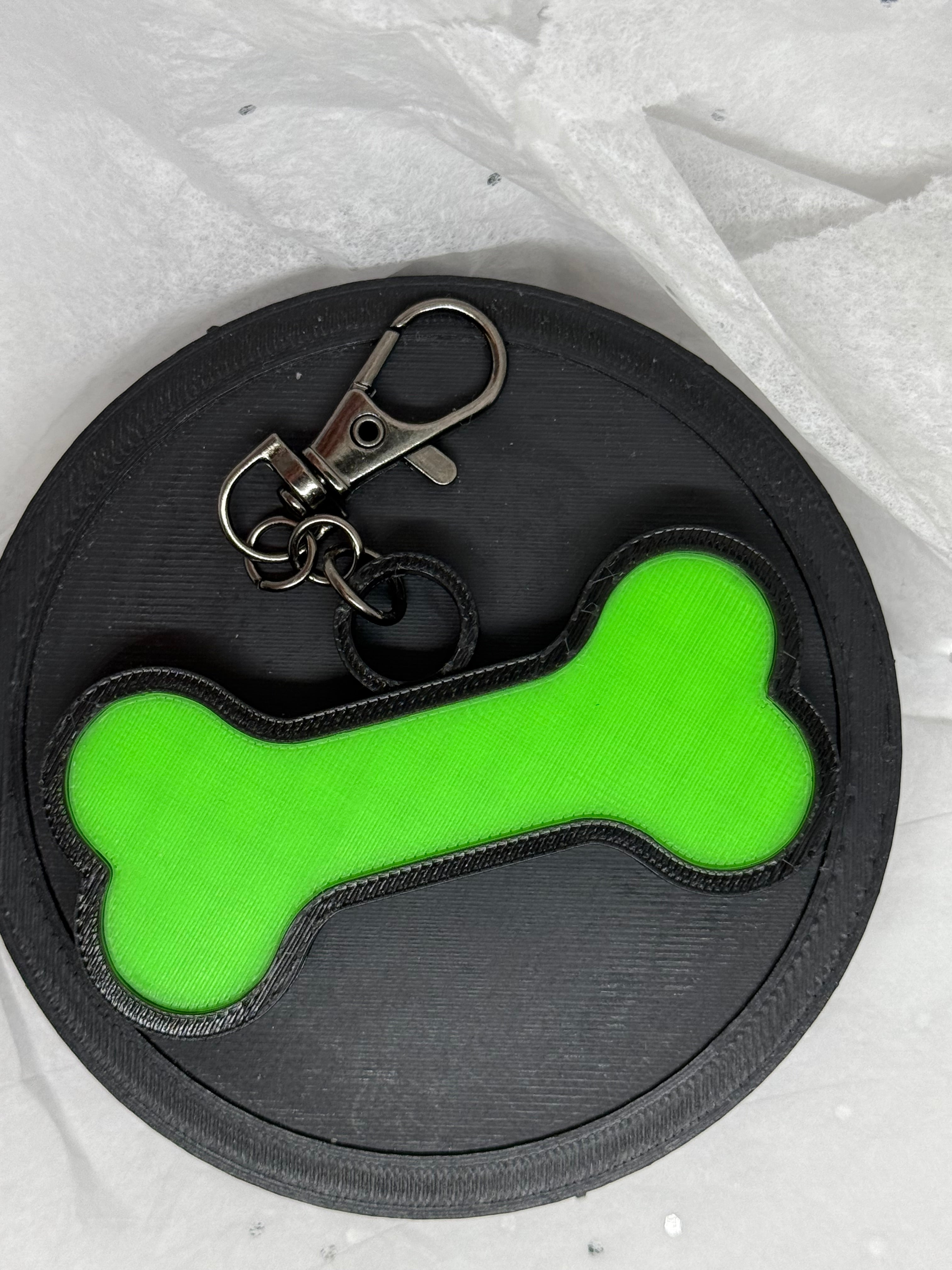 Dog Bone (Black & Glowing Green) | 3D Printed Keychain