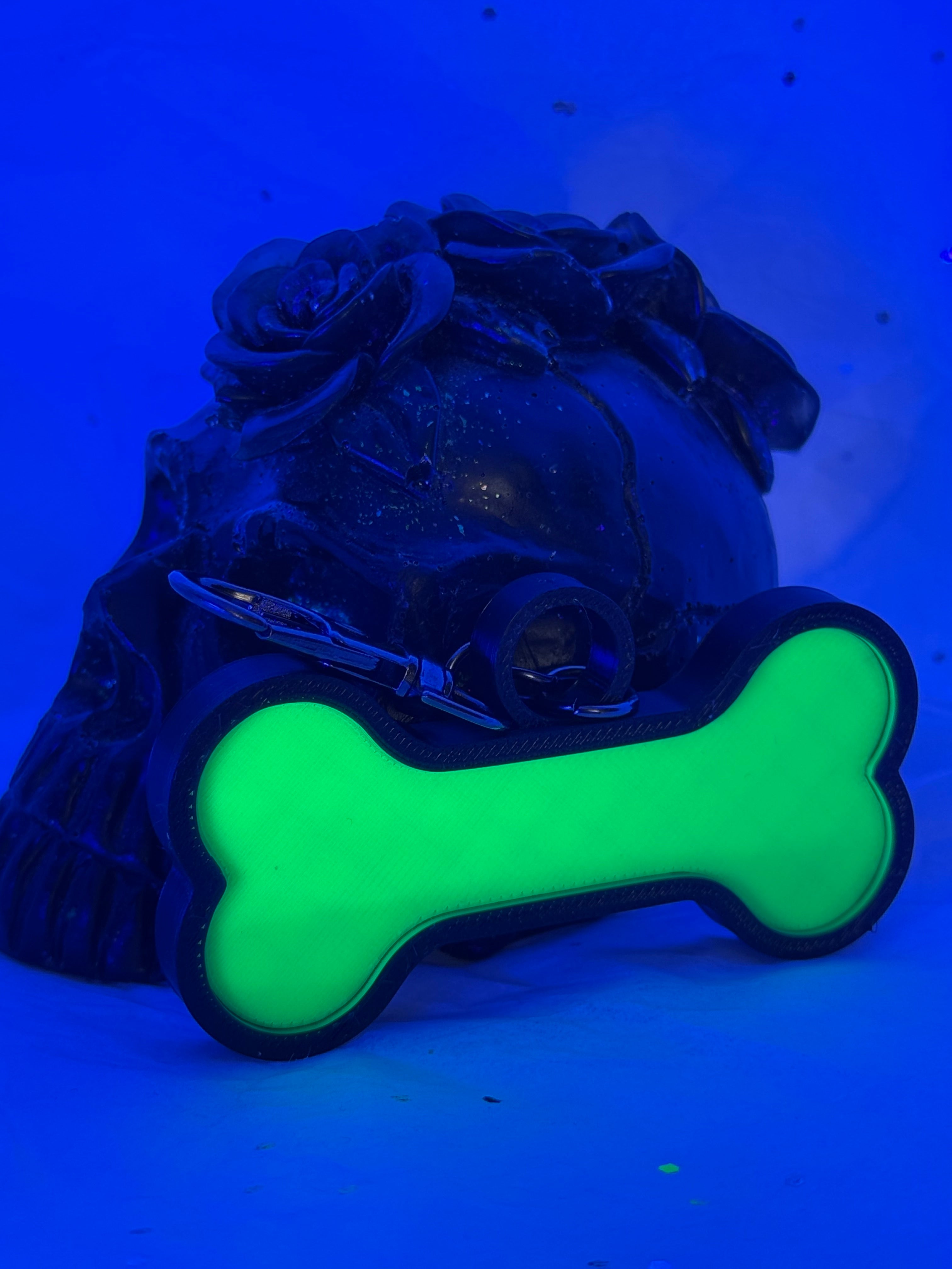 Dog Bone (Black & Glowing Green) | 3D Printed Keychain