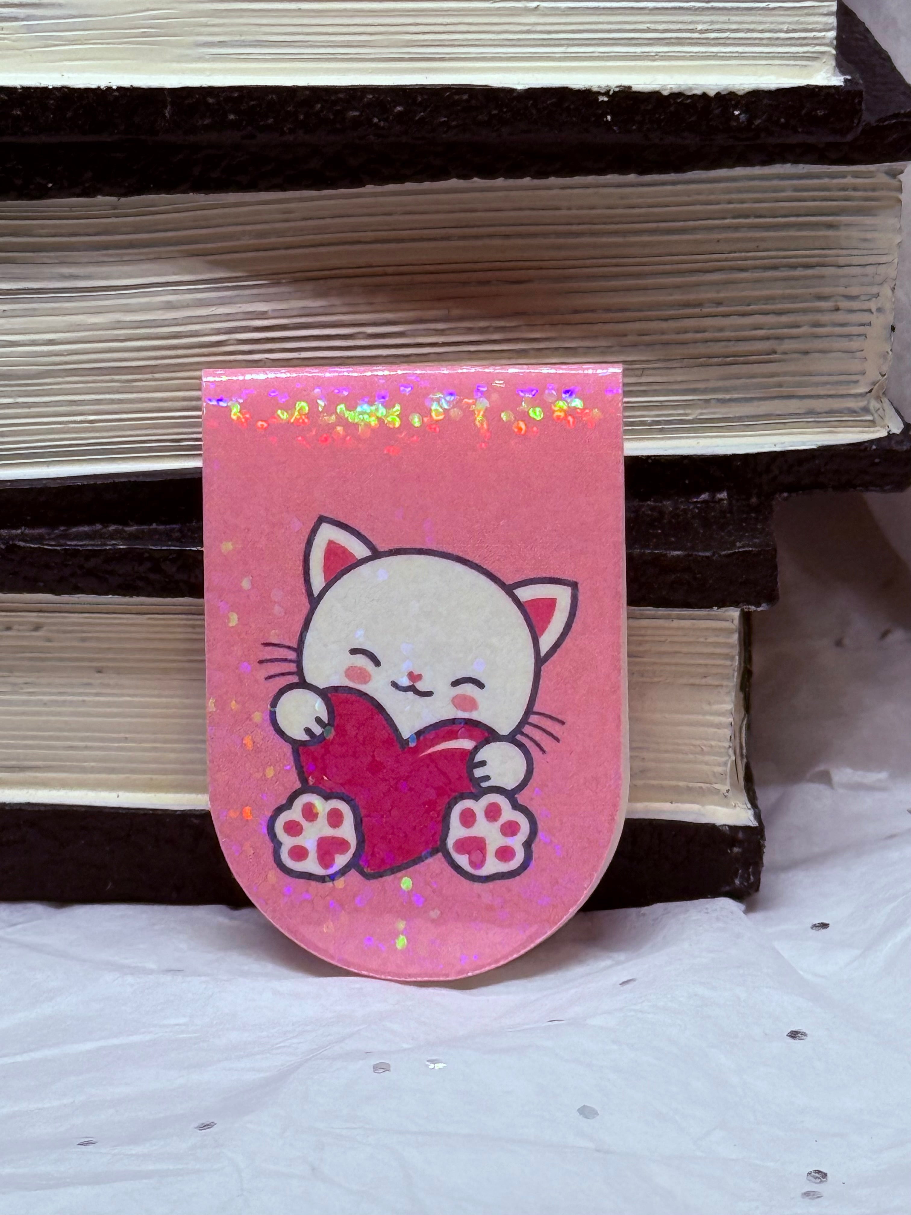 Cat Hugging Heart Bookmark