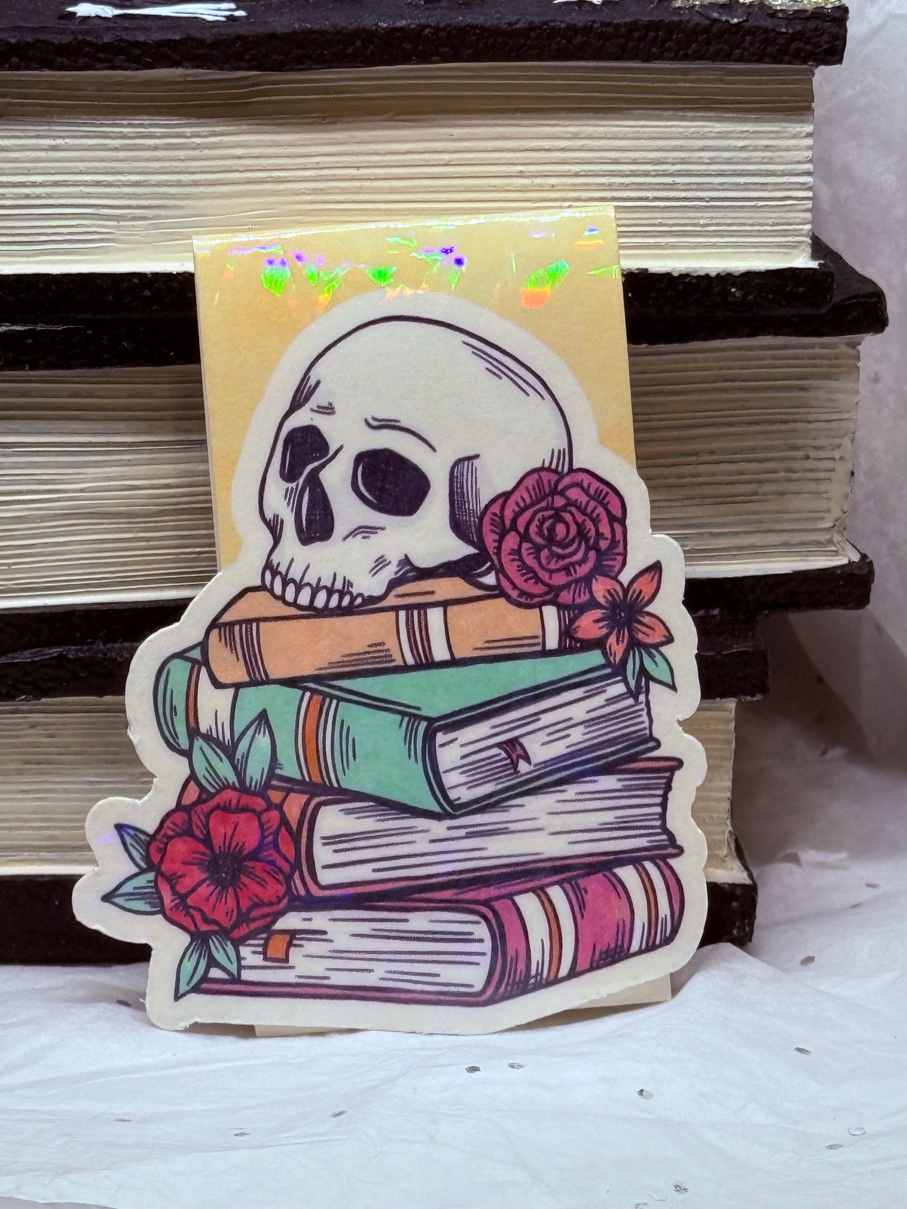 Books with Flowery Skull Bookmark (Yellow)