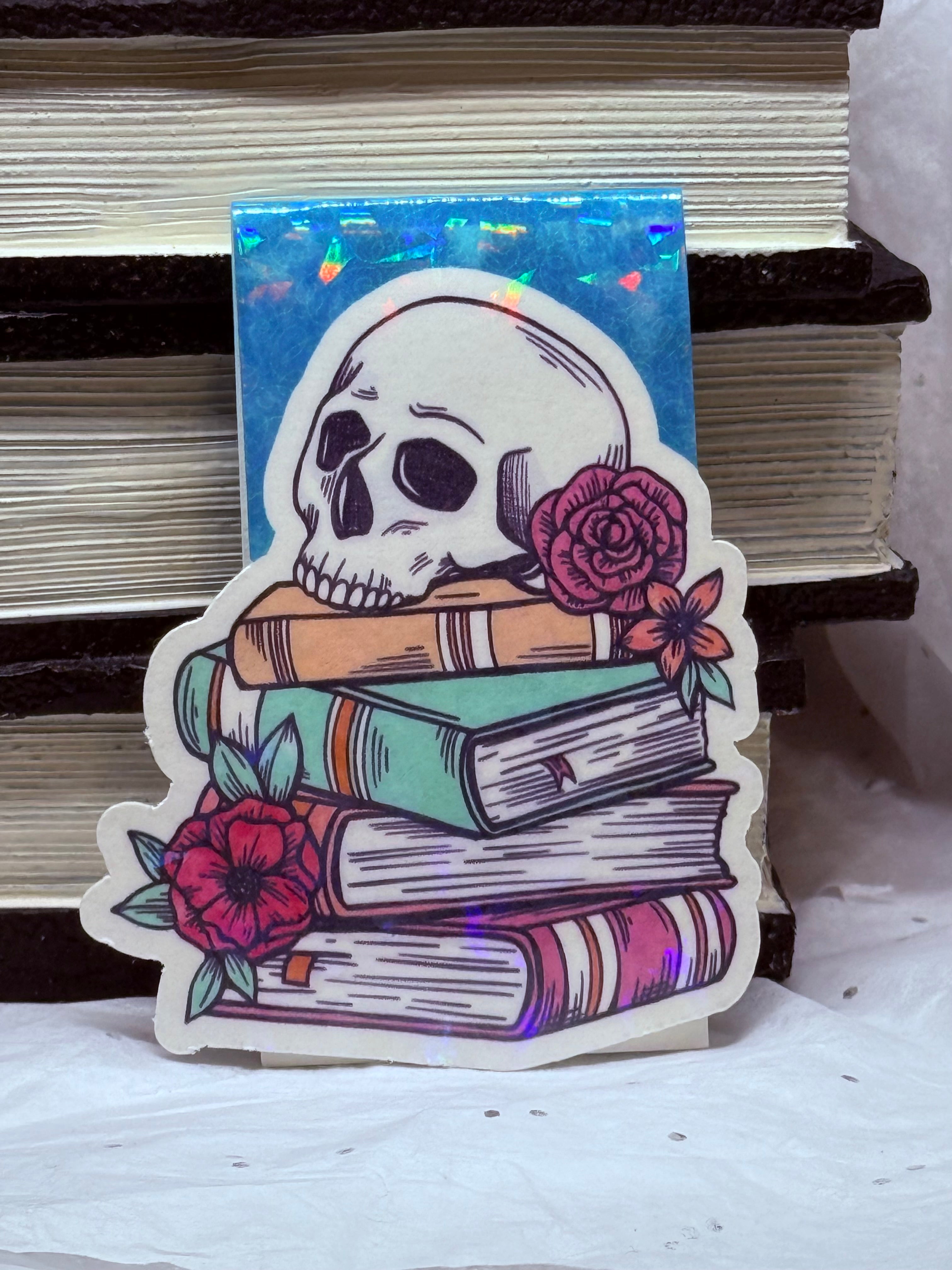 Books with Flowery Skull Bookmark (Teal)