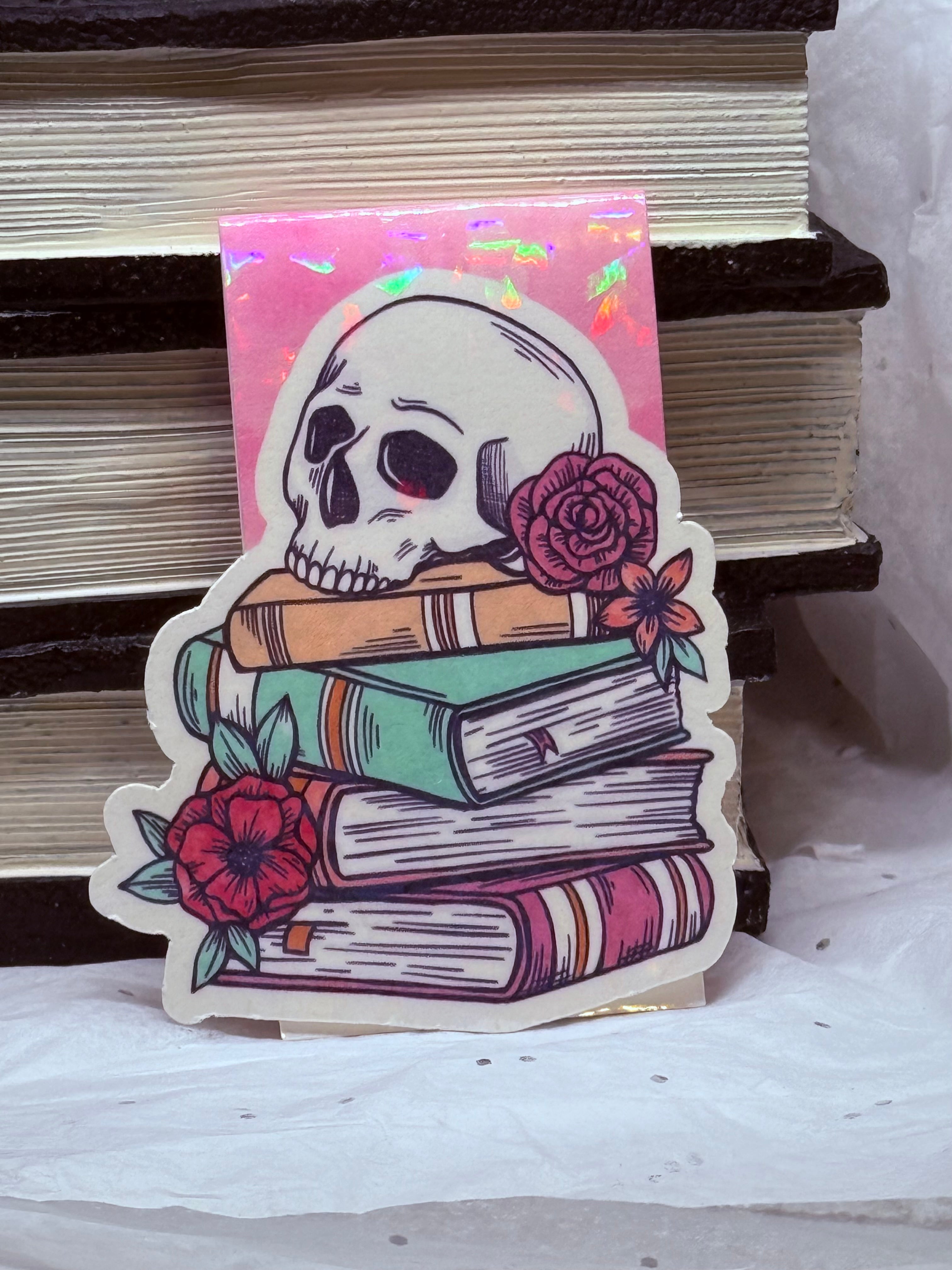 Books with Flowery Skull Bookmark (Light Pink)
