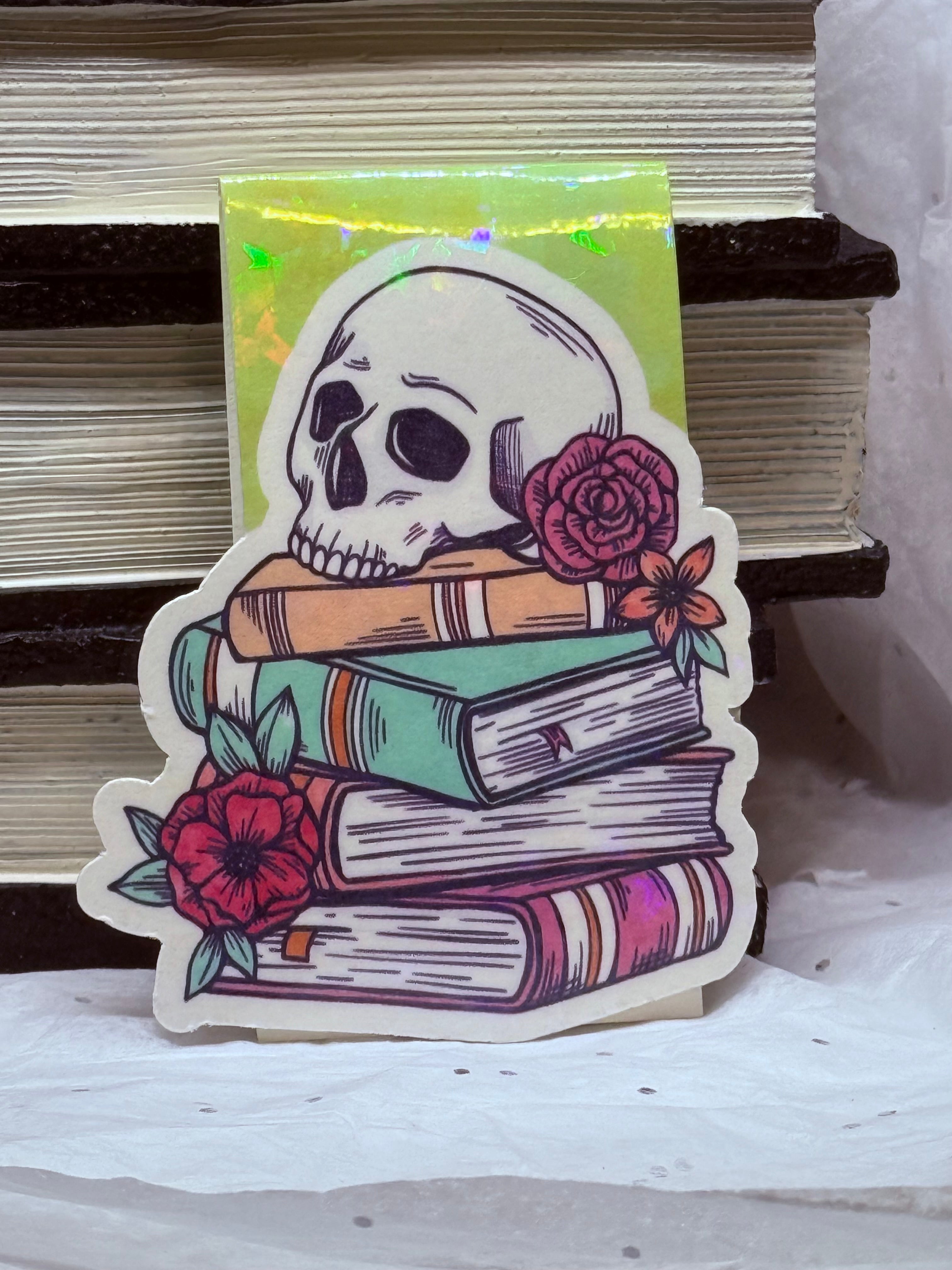 Books with Flowery Skull Bookmark (Light Green)