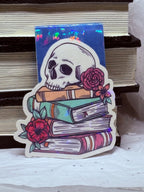 Books with Flowery Skull Bookmark (Dark Blue)