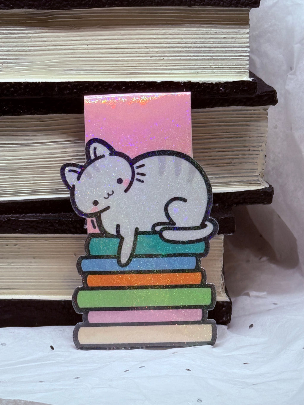 Cat on Book Stack | Magnetic Bookmark