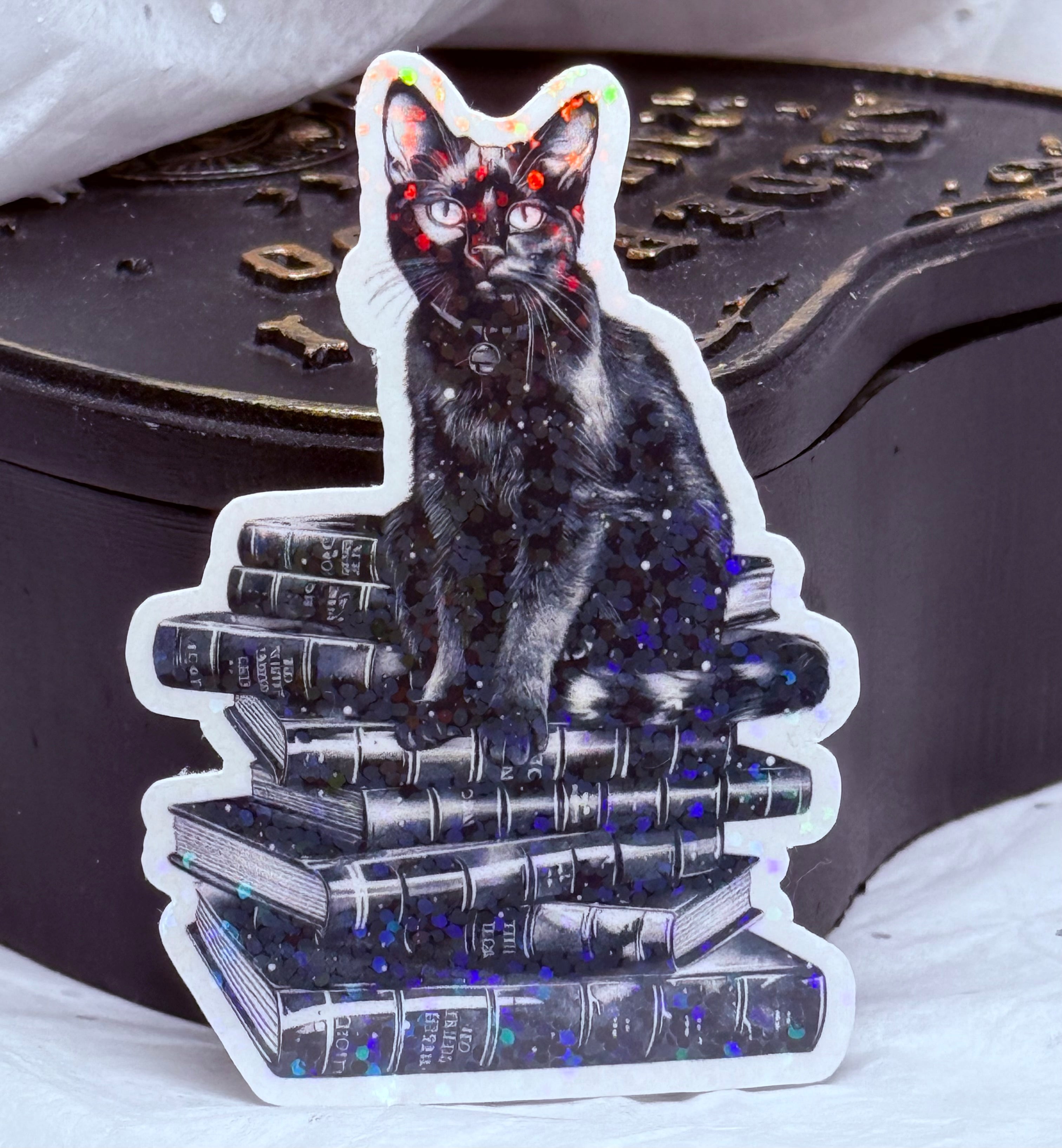 Black Cat on Books Sticker