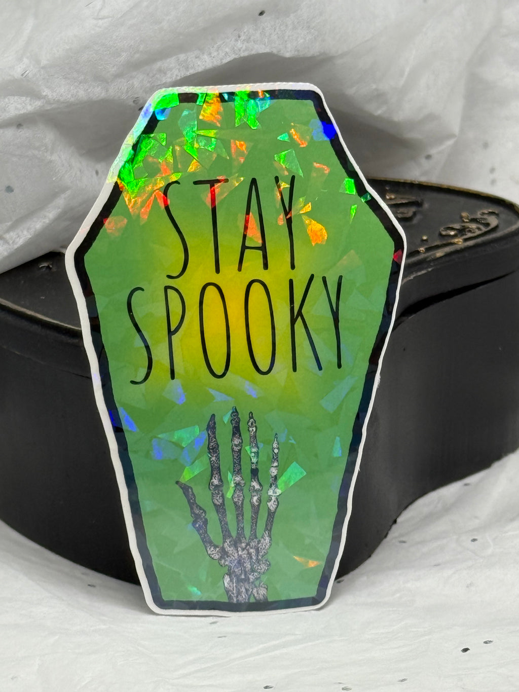 Stay Spooky Coffin with Skeleton Hand | Sticker