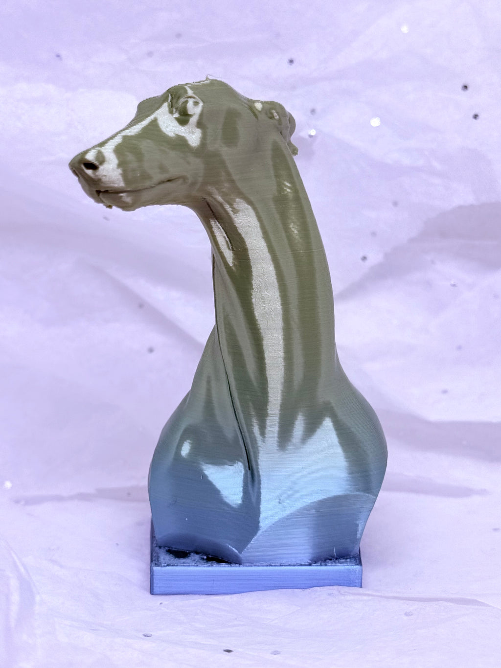 Tilted Greyhound Bust (Blue/Green/Yellow) | 3D Printed Decor