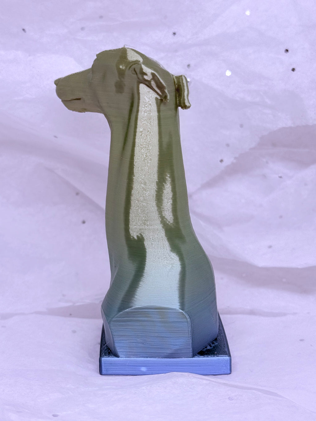 Tilted Greyhound Bust (Blue/Green/Yellow) | 3D Printed Decor