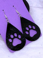 Teardrop Paw Prints (Black) | 3D Printed Earrings