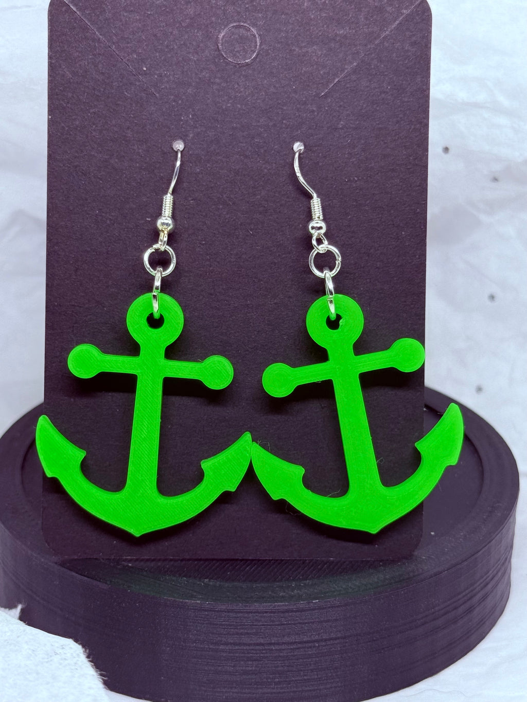 Glowing Green Anchors | 3D Printed Earrings