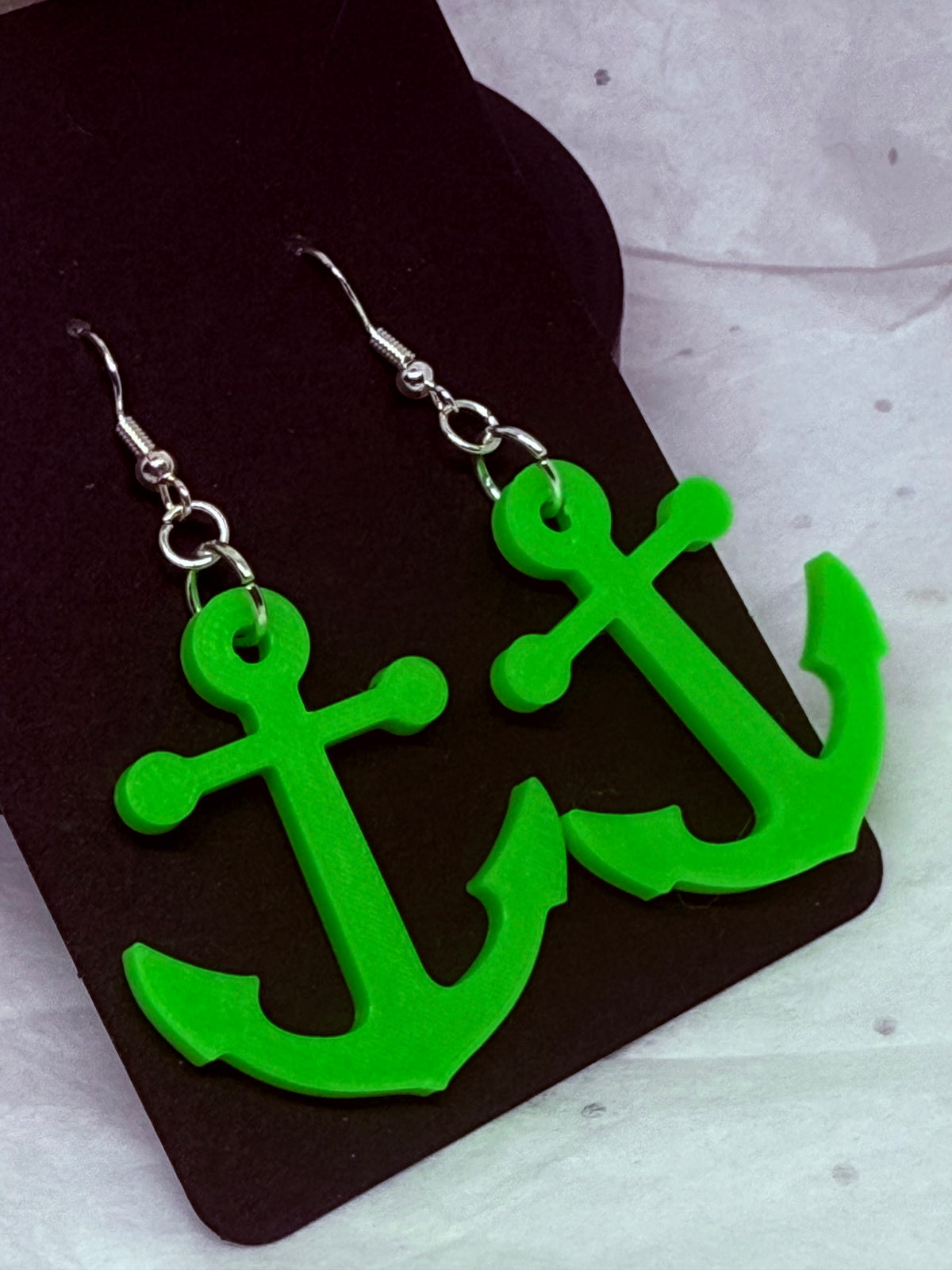 Glowing Green Anchors | 3D Printed Earrings