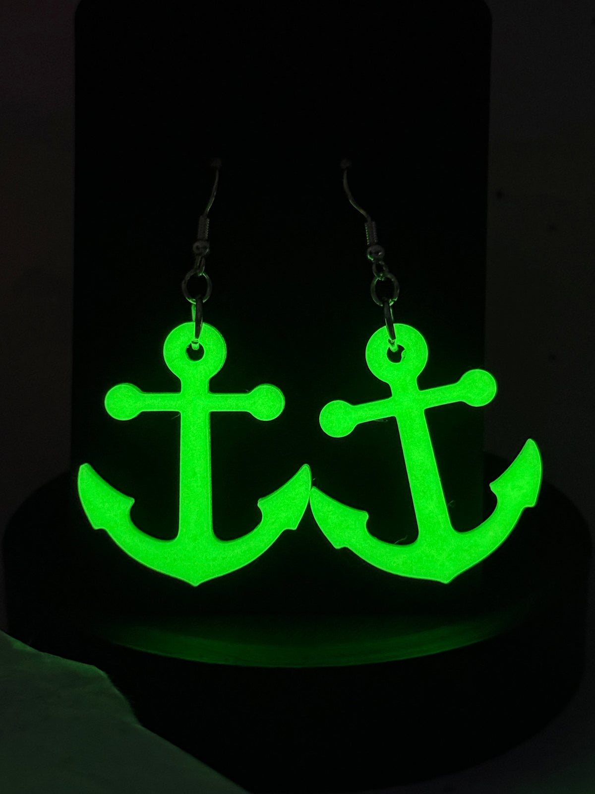 Glowing Green Anchors | 3D Printed Earrings