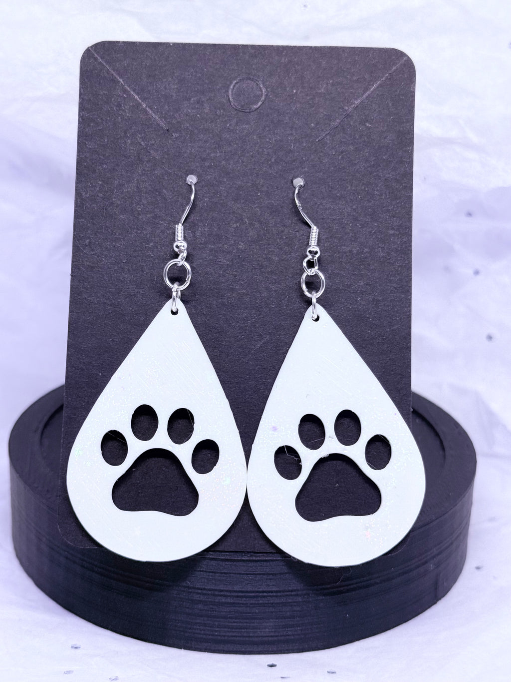 Teardrop Paw Prints (White) | 3D Printed Earrings