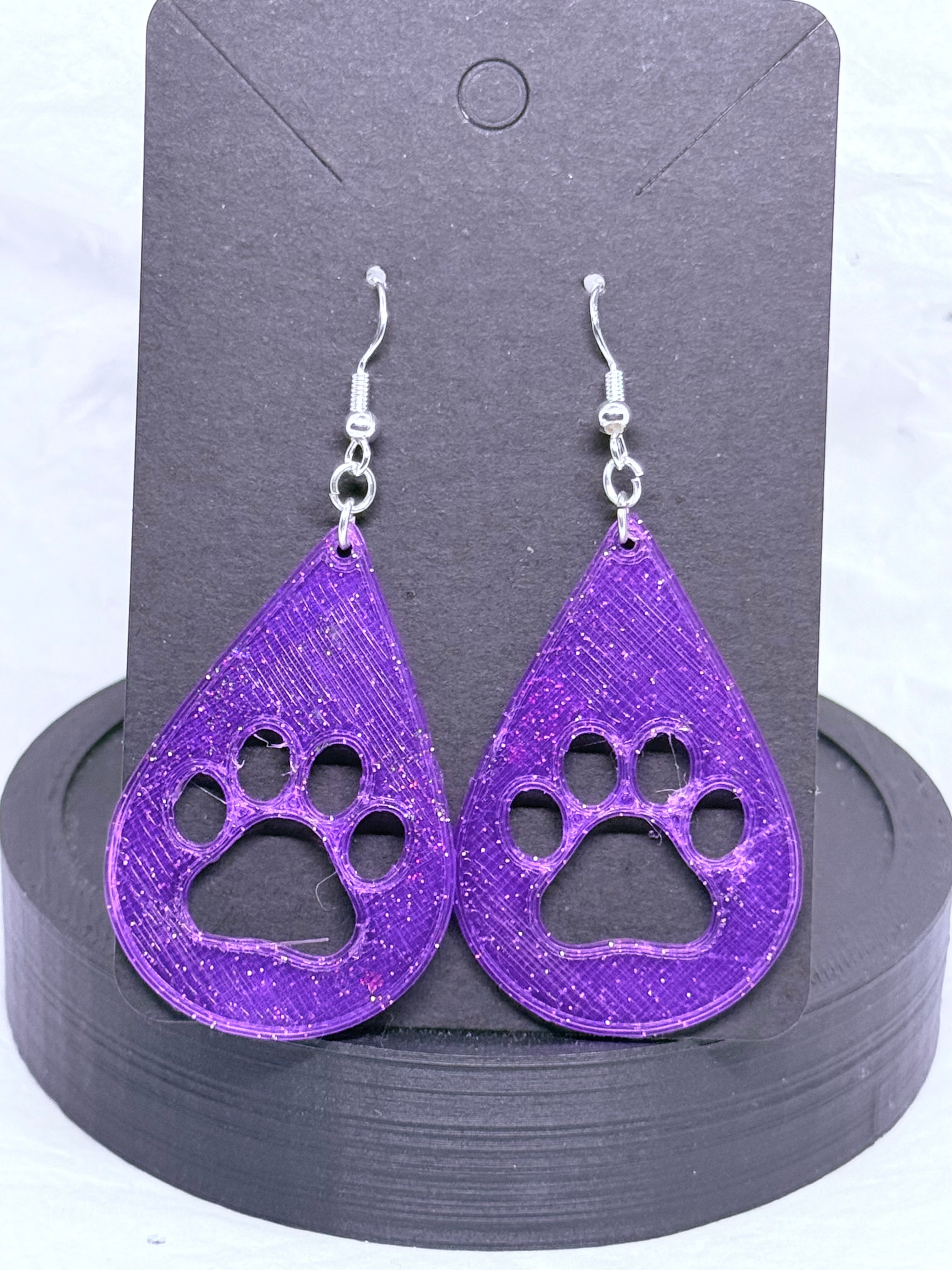 Teardrop Paw Prints (Purple Galaxy) | 3D Printed Earrings