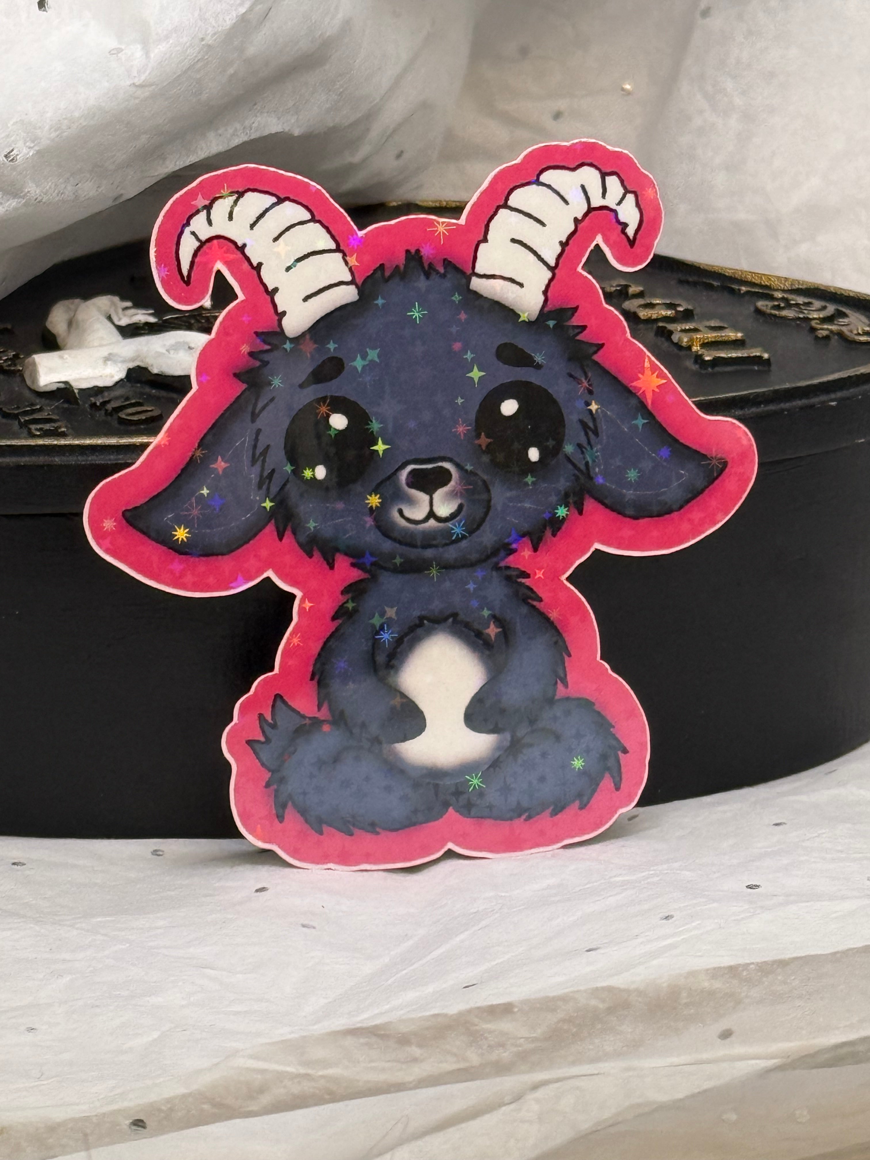 Bug Eyed Goat Sticker (White Horns)