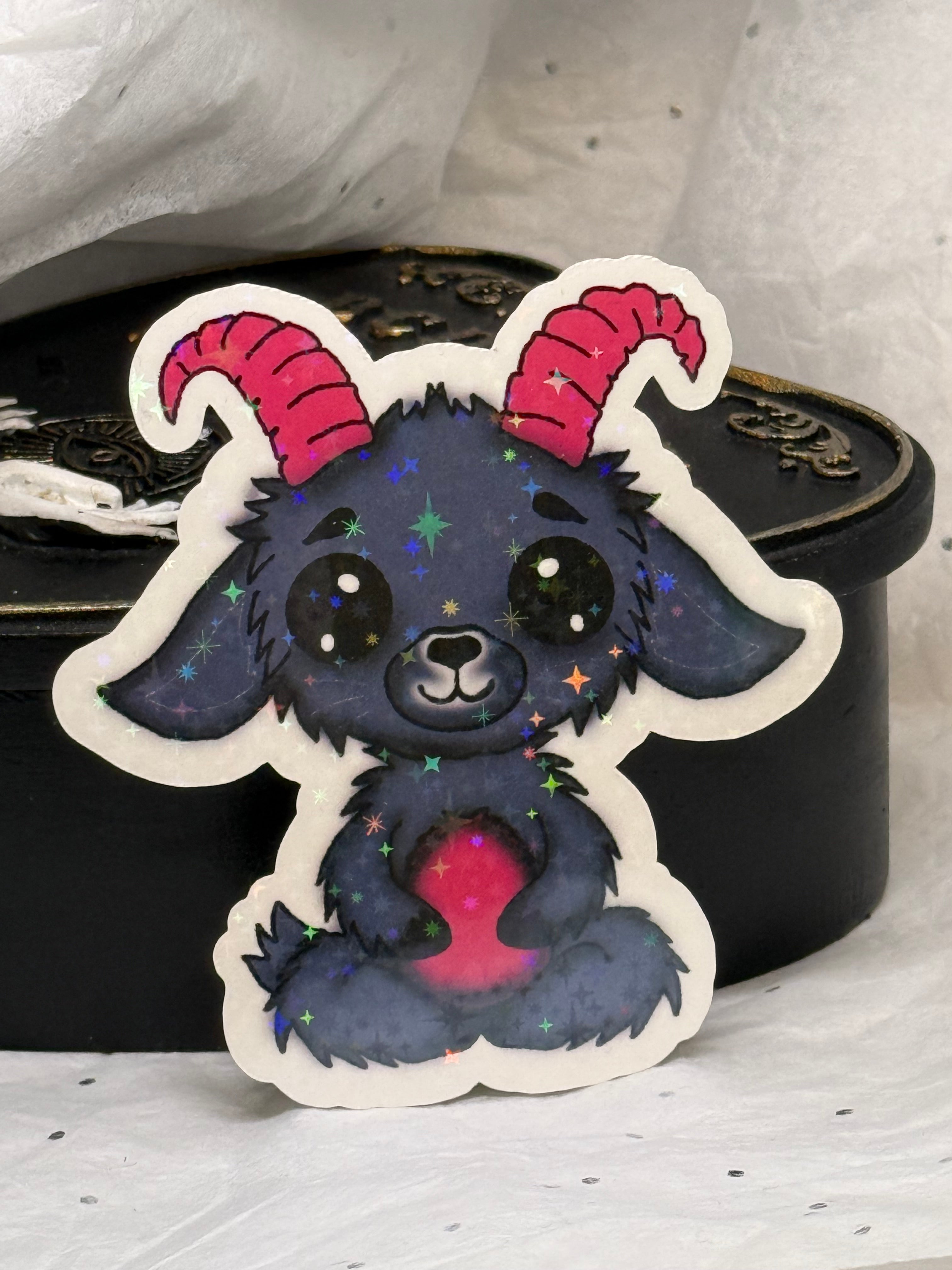 Bug Eyed Goat Sticker (Pink Horns)