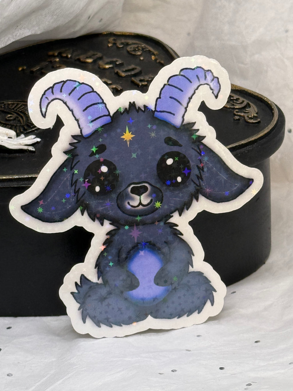 Bug Eyed Goat Sticker (Purple Horns)