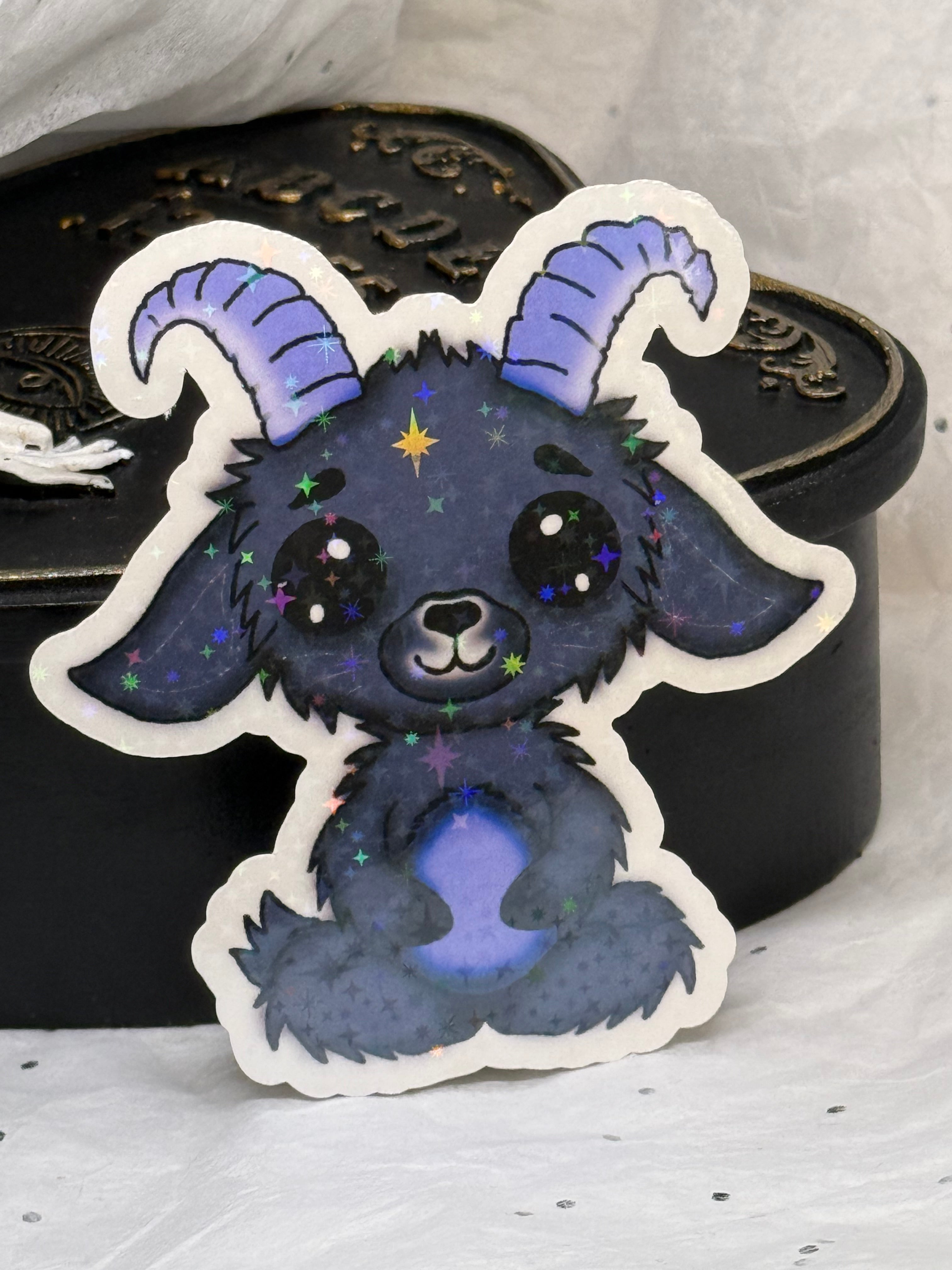 Bug Eyed Goat Sticker (Purple Horns)