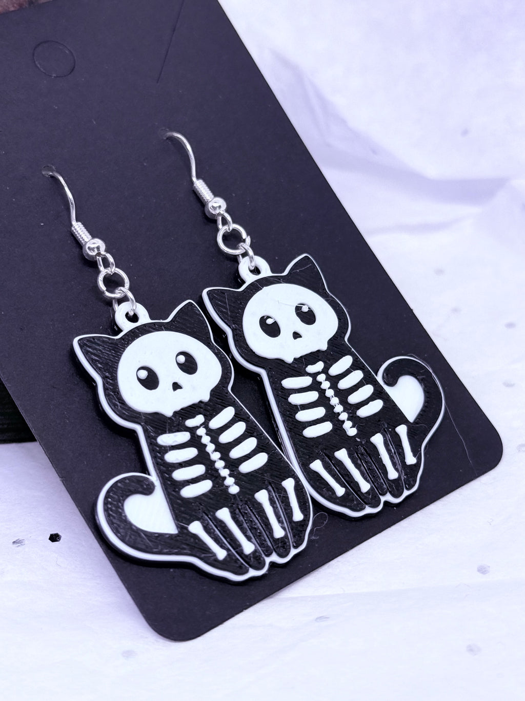 Skeleton Cats | 3D Printed Earrings