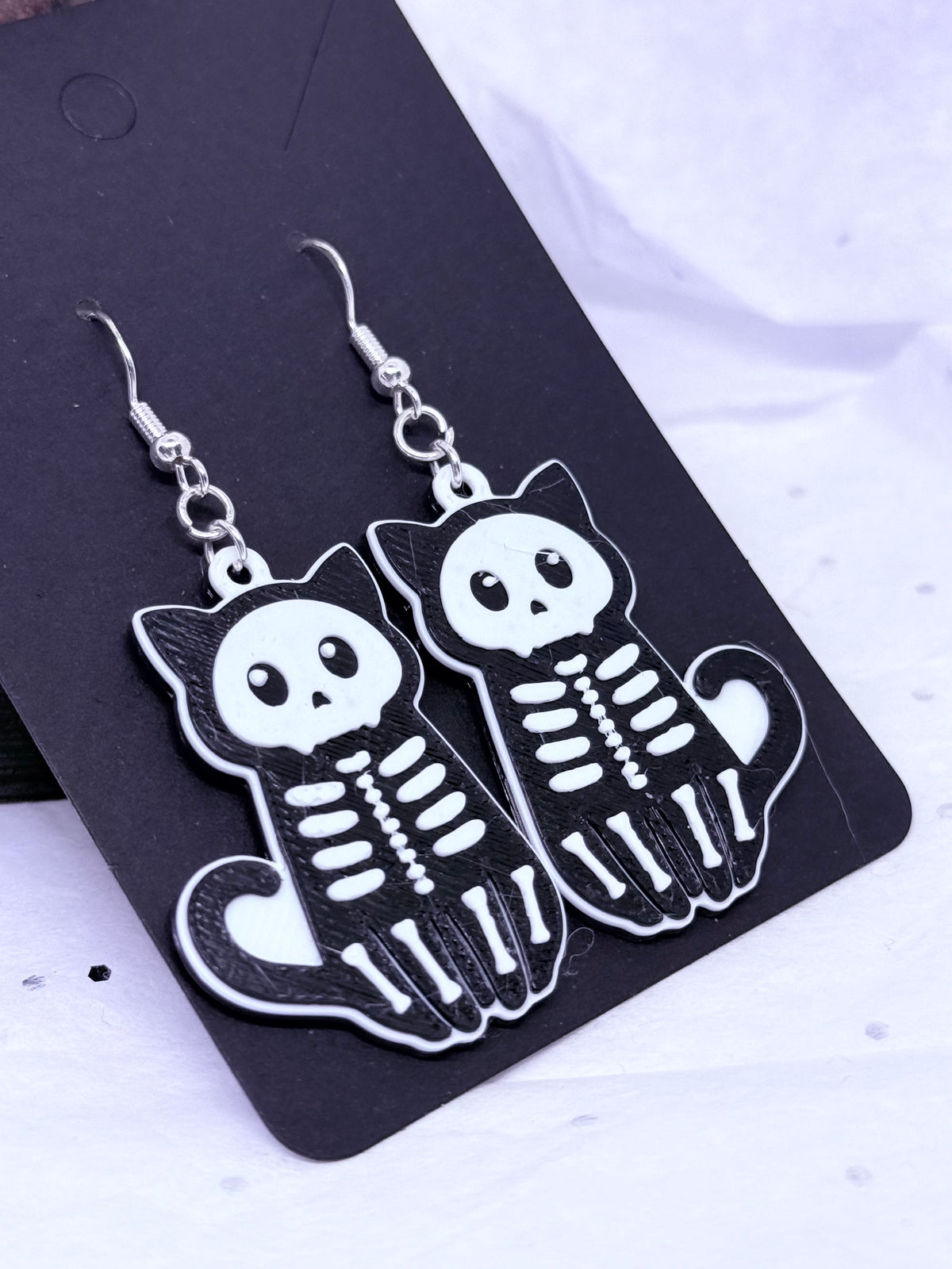 Skeleton Cats | 3D Printed Earrings