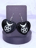 Pentacle Hearts (Black & White) | 3D Printed Earrings