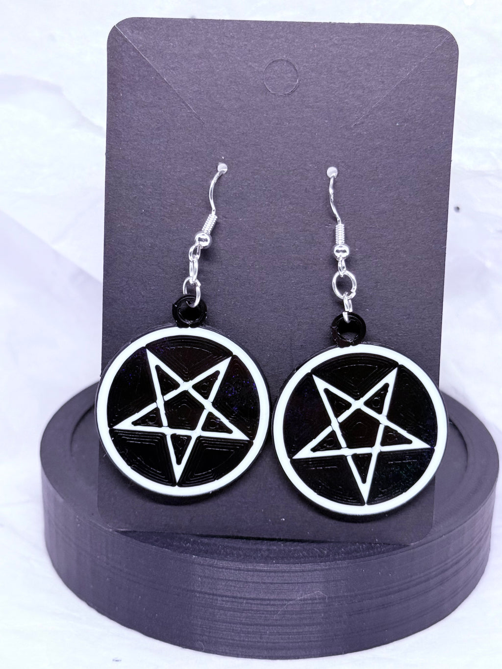 Pentacle Circles (Black & White) | 3D Printed Earrings