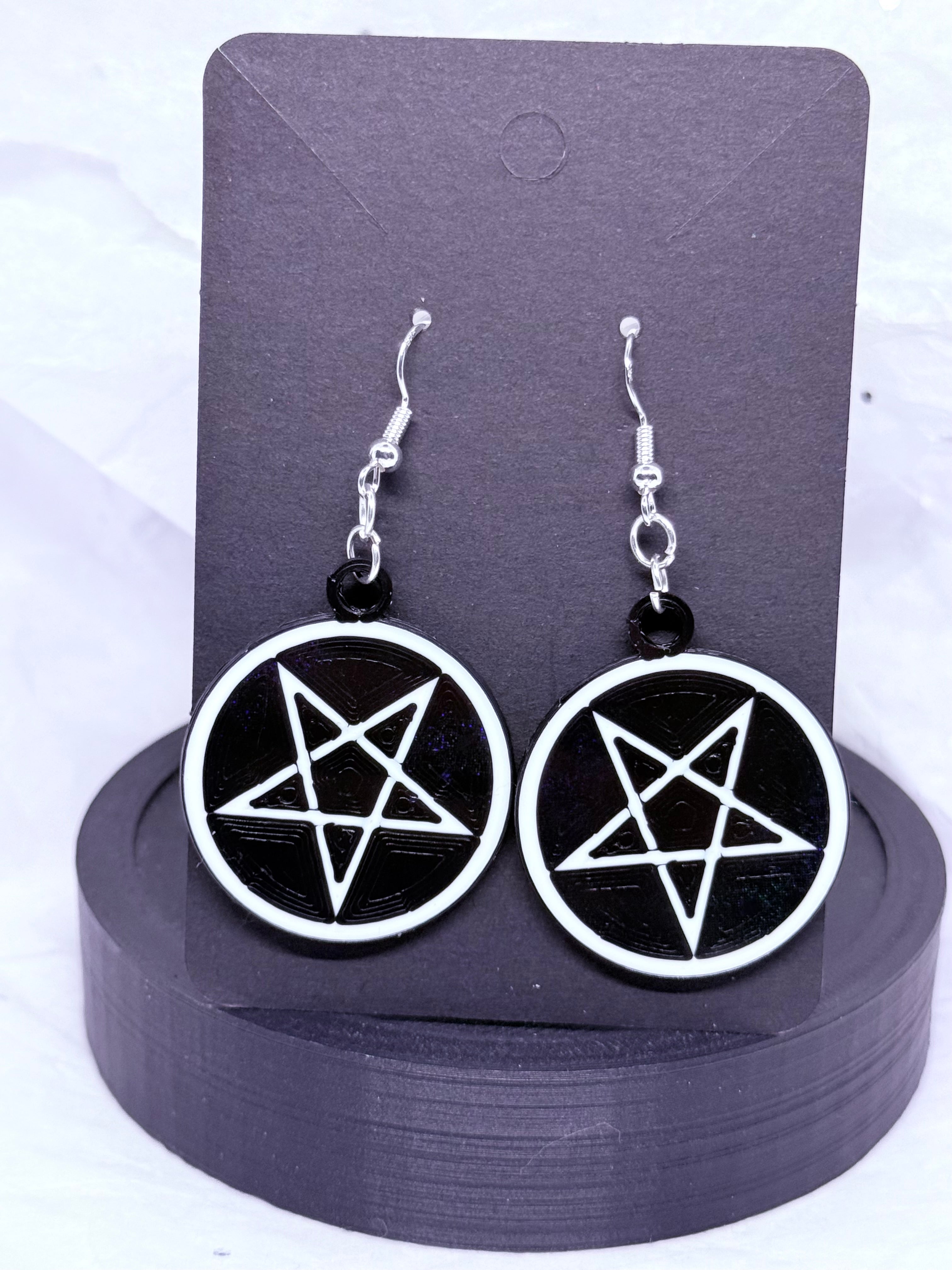 Pentacle Circles (Black & White) | 3D Printed Earrings