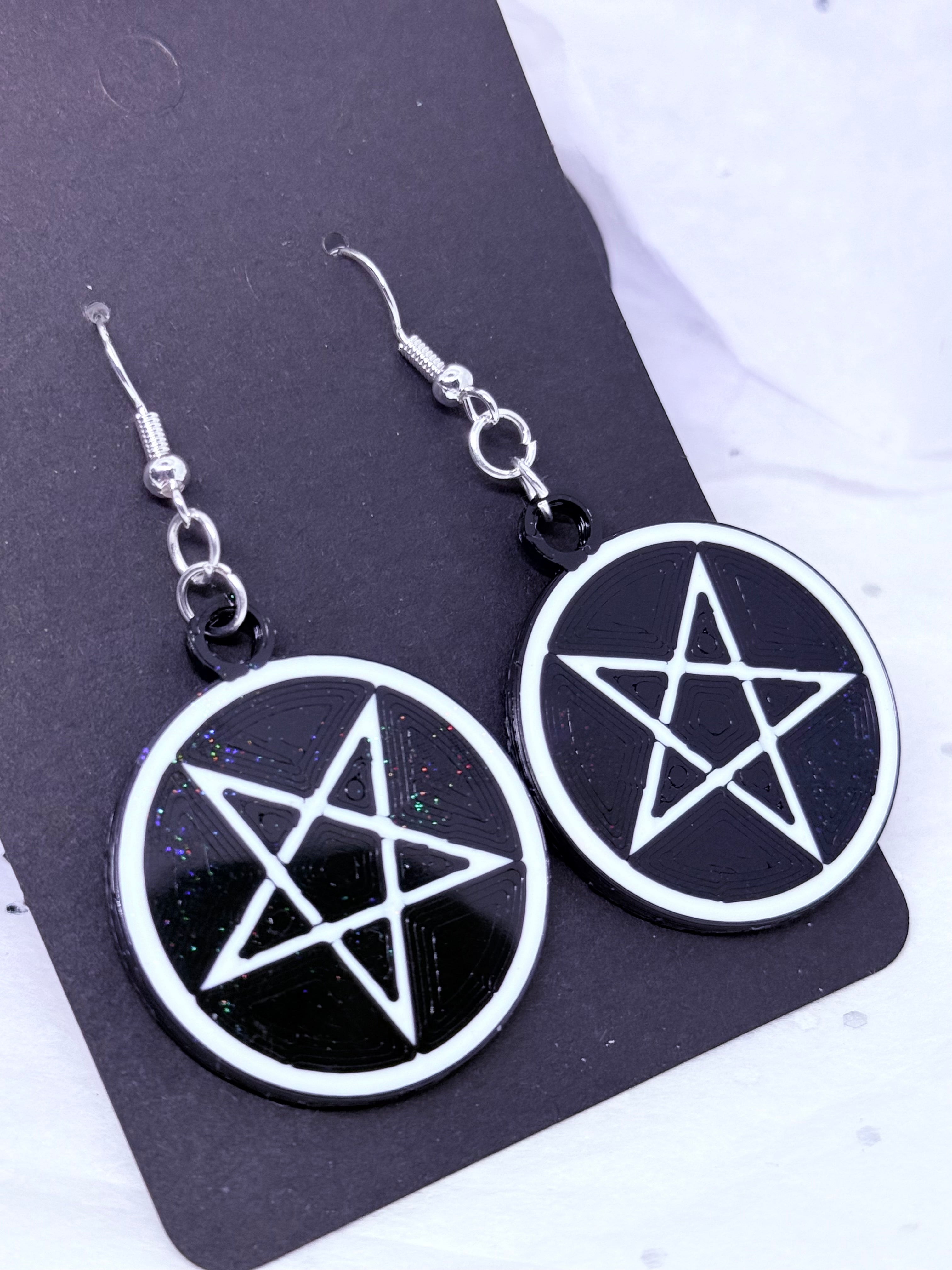 Pentacle Circles (Black & White) | 3D Printed Earrings
