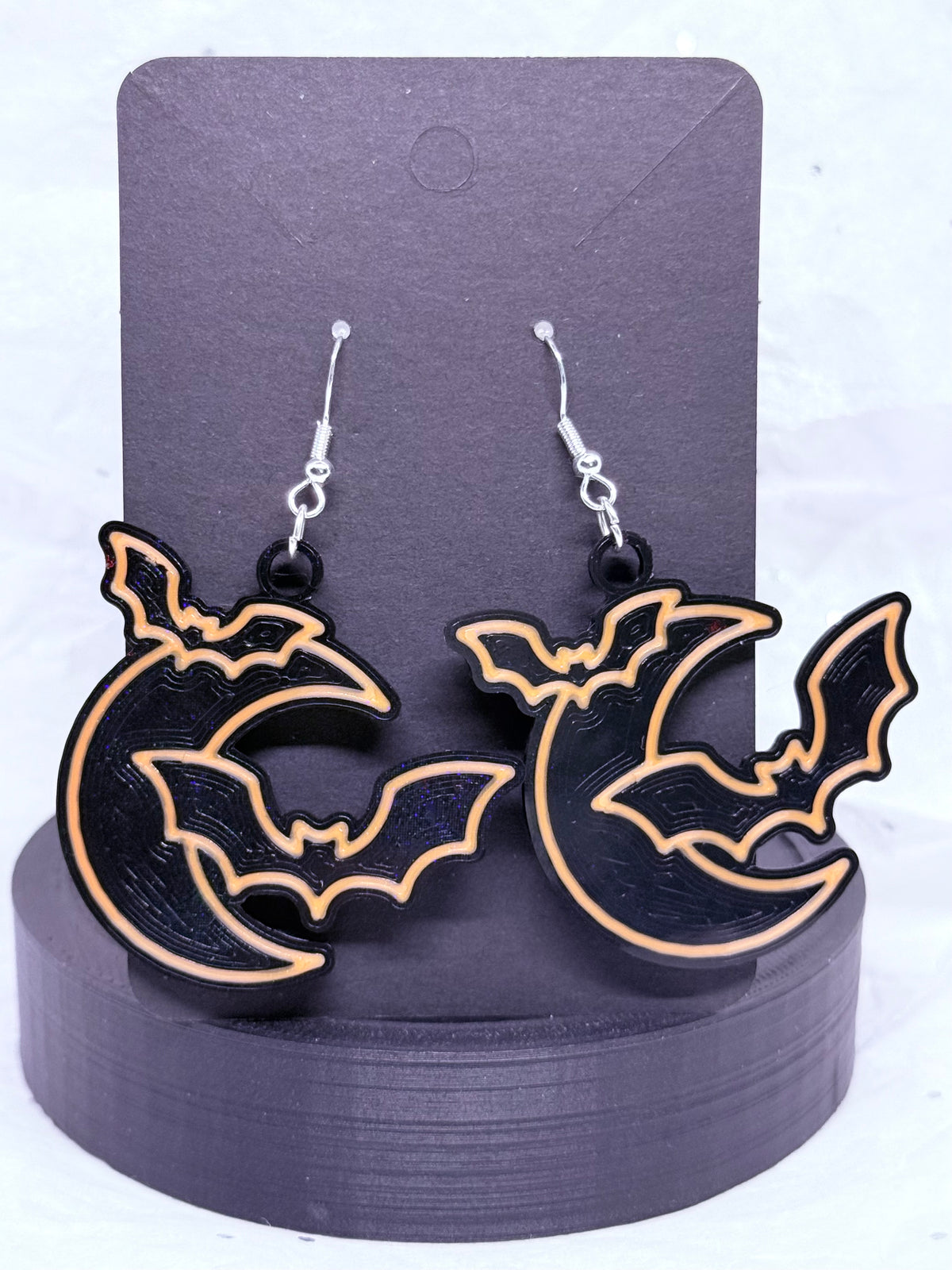 Moon Bats (Black & Orange) | 3D Printed Earrings