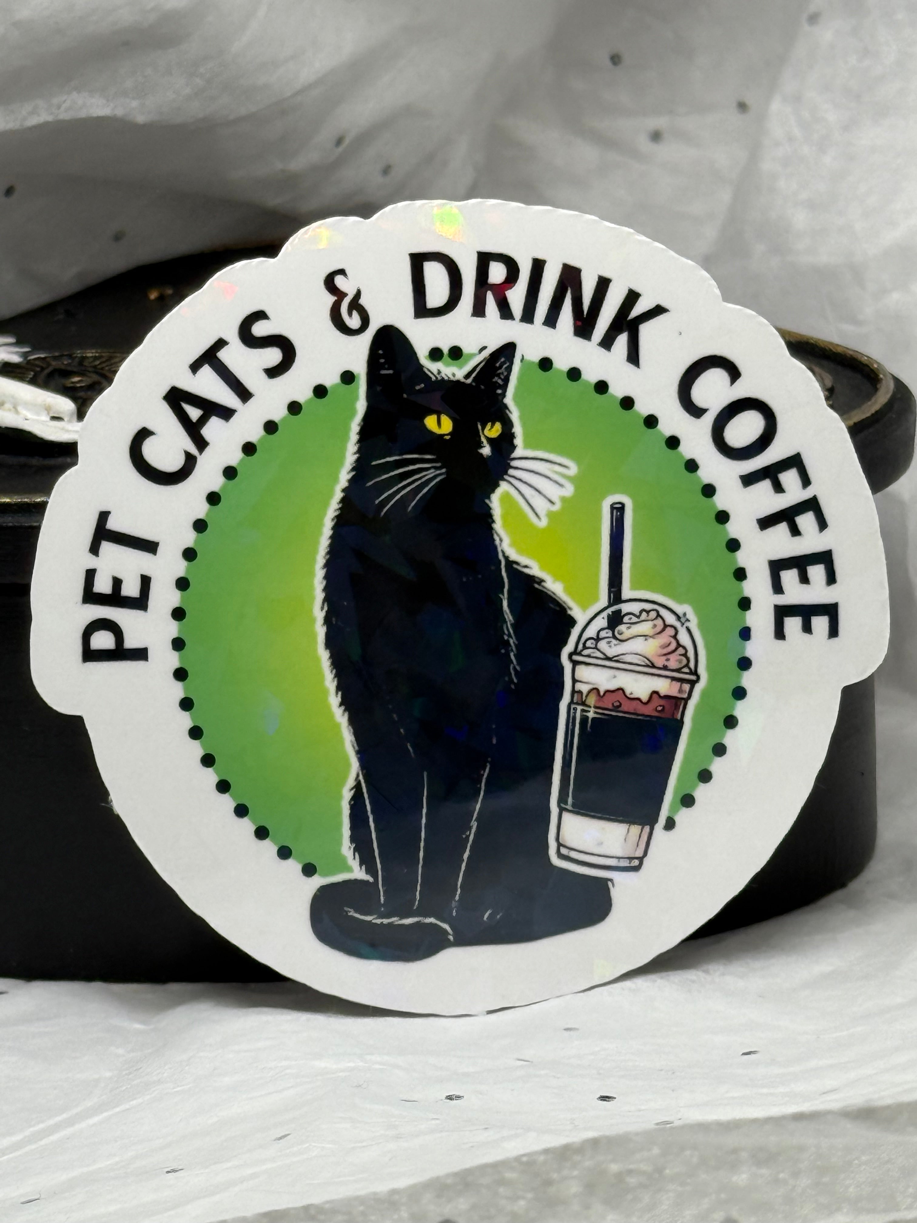 Pet Cats & Drink Coffee Sticker
