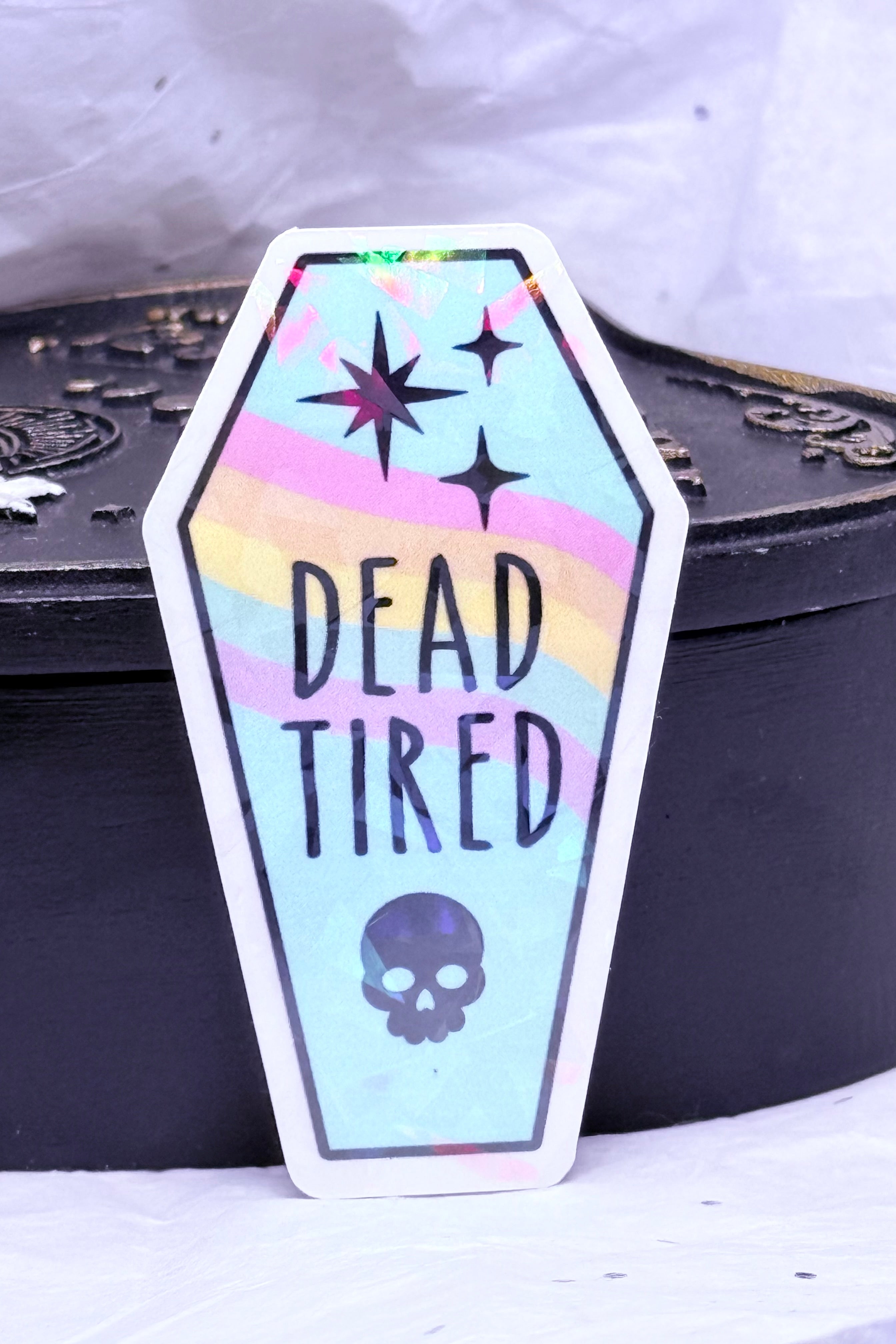 Dead Tired Coffin Sticker