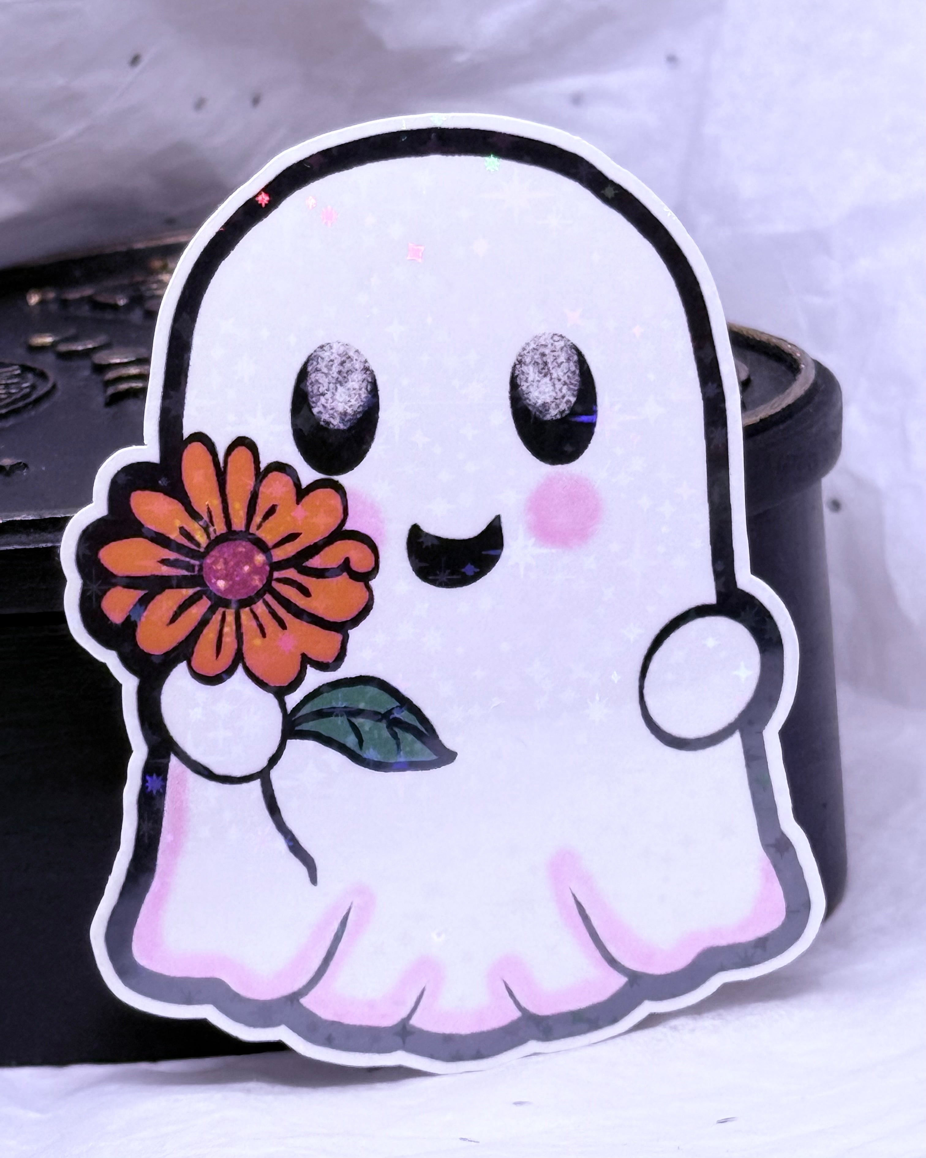 Ghost with Flower Sticker