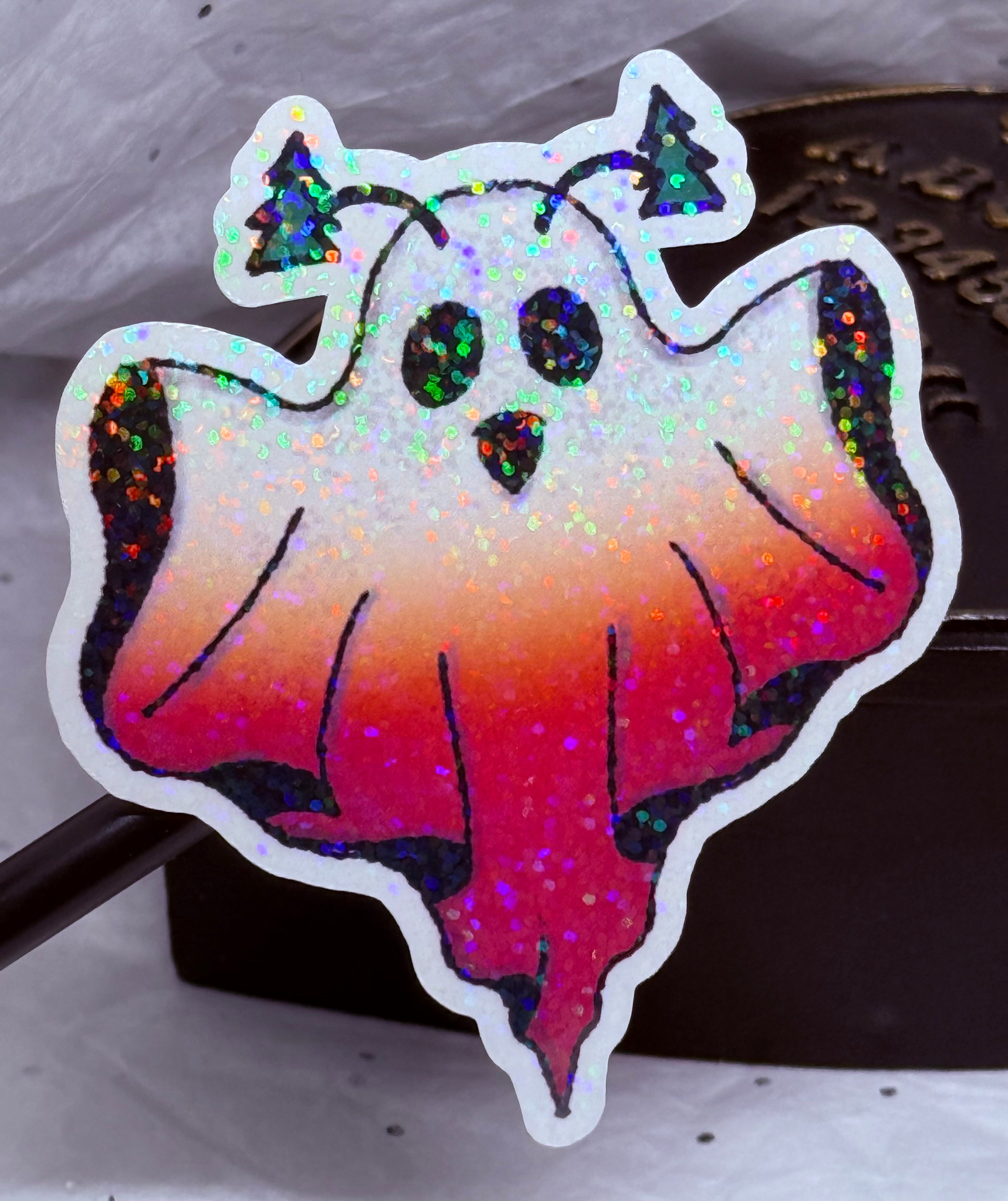 Ghost with Christmas Tree Antennas | Sticker