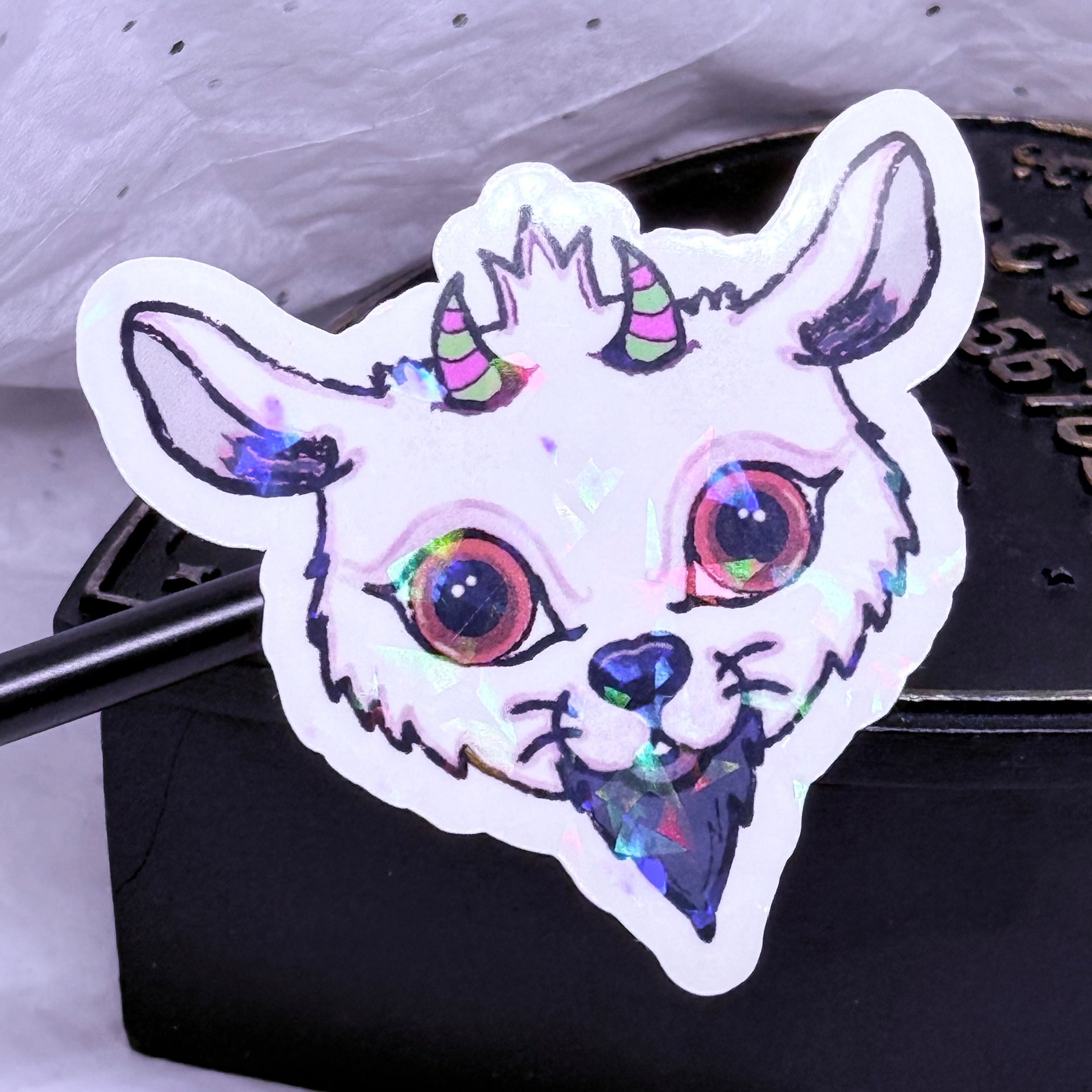 Devilish Goat Sticker (White & Gray)