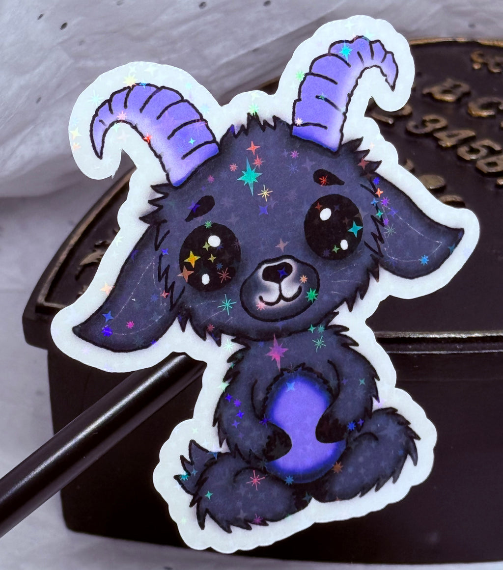 Bug Eyed Goat Sticker (Purple Horns)
