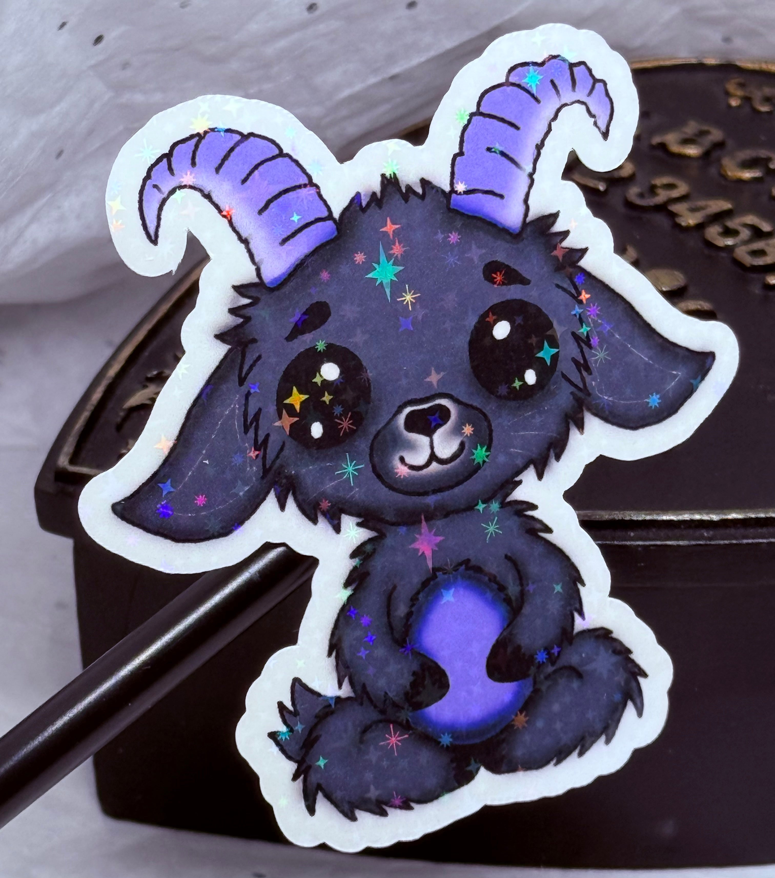 Bug Eyed Goat Sticker (Purple Horns)