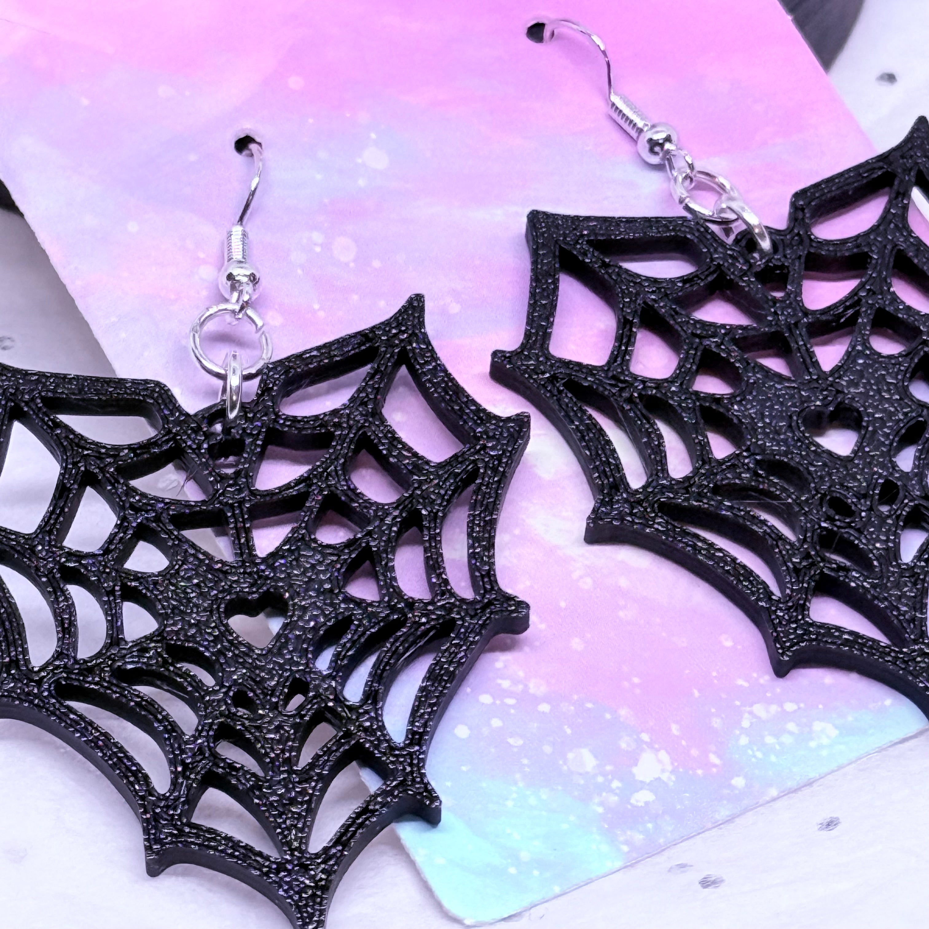 Spiderweb Heart Earrings (Black)