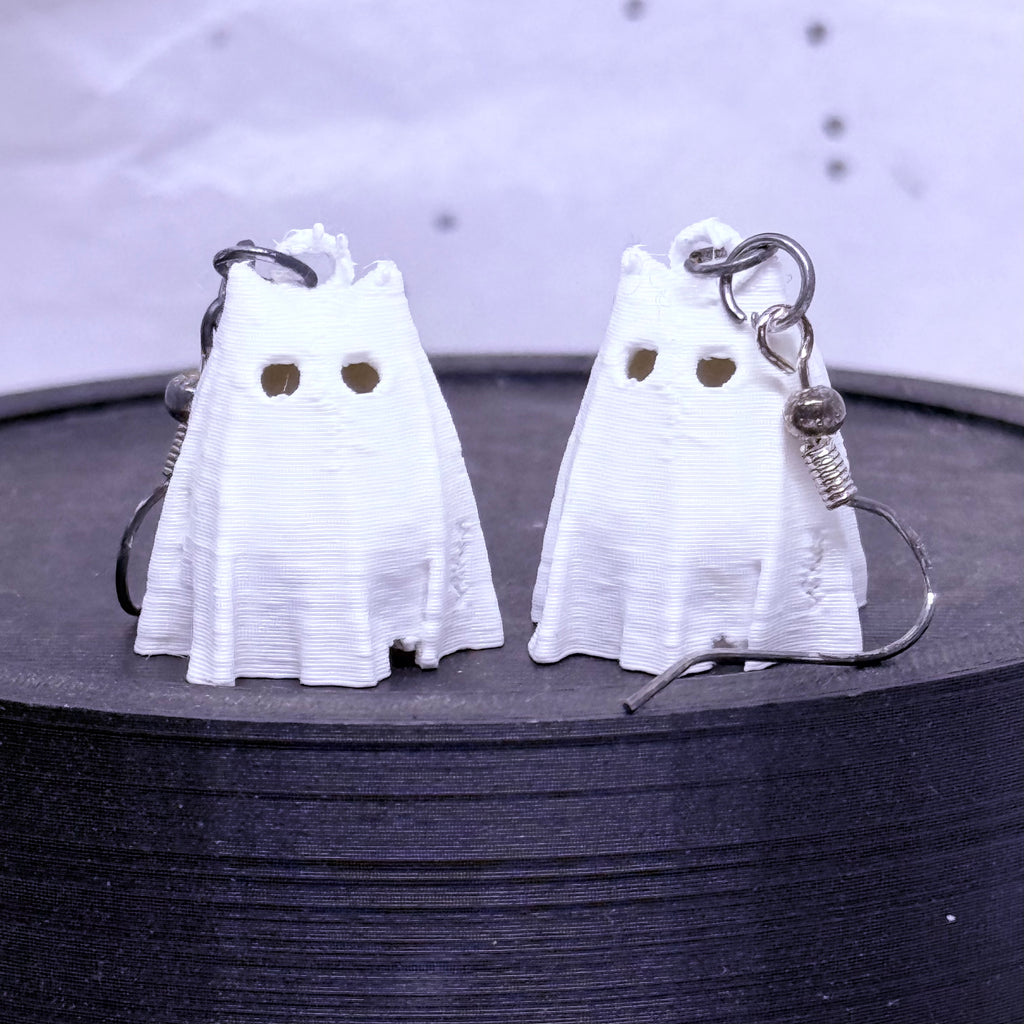 Ghost Cat Earrings (White)