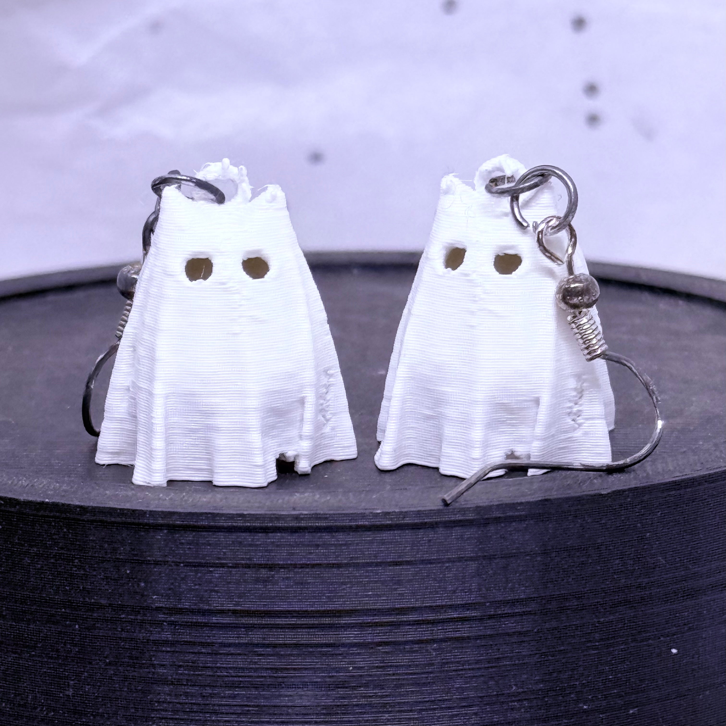 Ghost Cat Earrings (White)