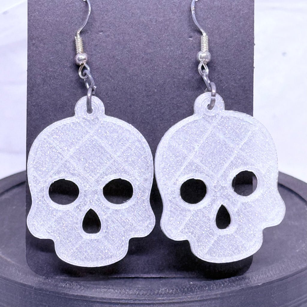 Silver Sparkle Skulls | 3D Printed Earrings