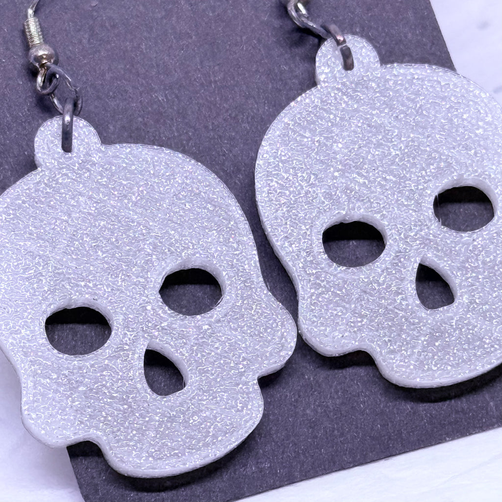 Silver Sparkle Skulls | 3D Printed Earrings
