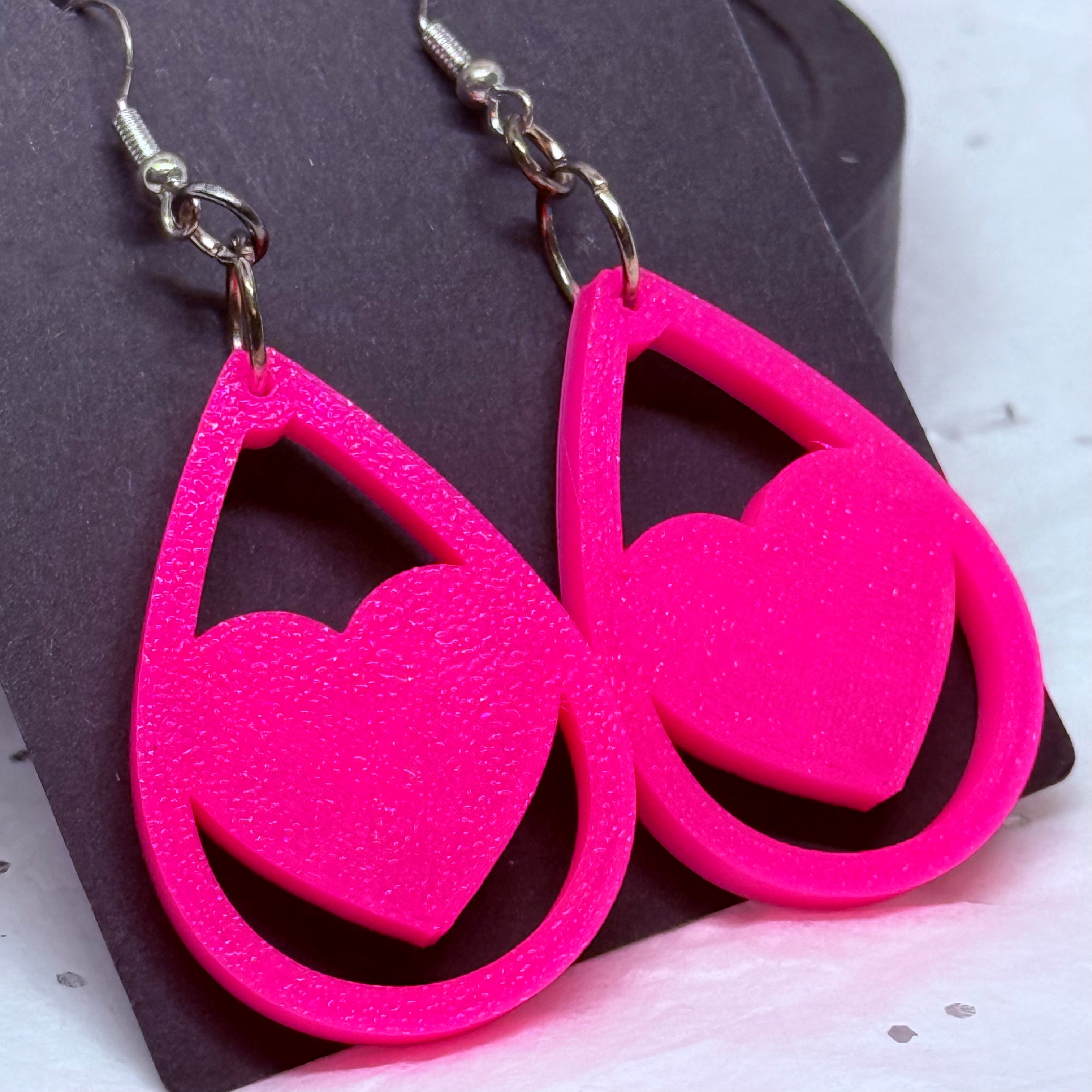 Teardrop Heart Earrings (Hot Pink)