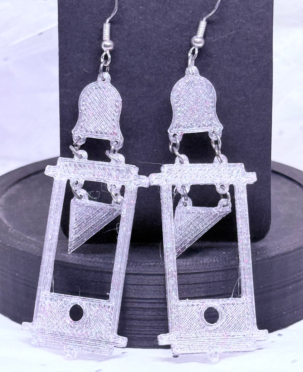 Silver Sparkle Guillotines | 3D Printed Earrings