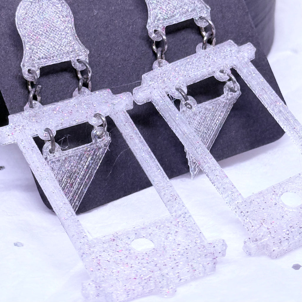 Silver Sparkle Guillotines | 3D Printed Earrings