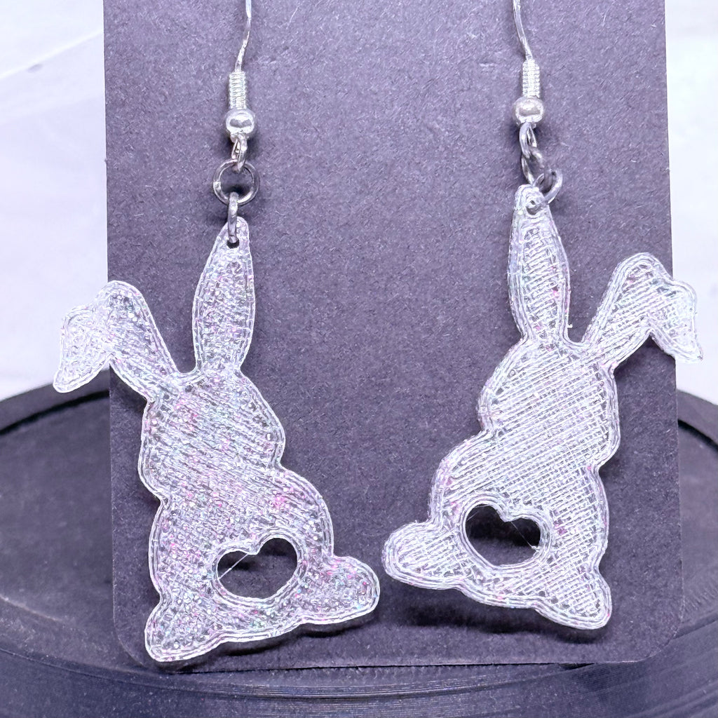 Silver Sparkle Bunnies | 3D Printed Earrings