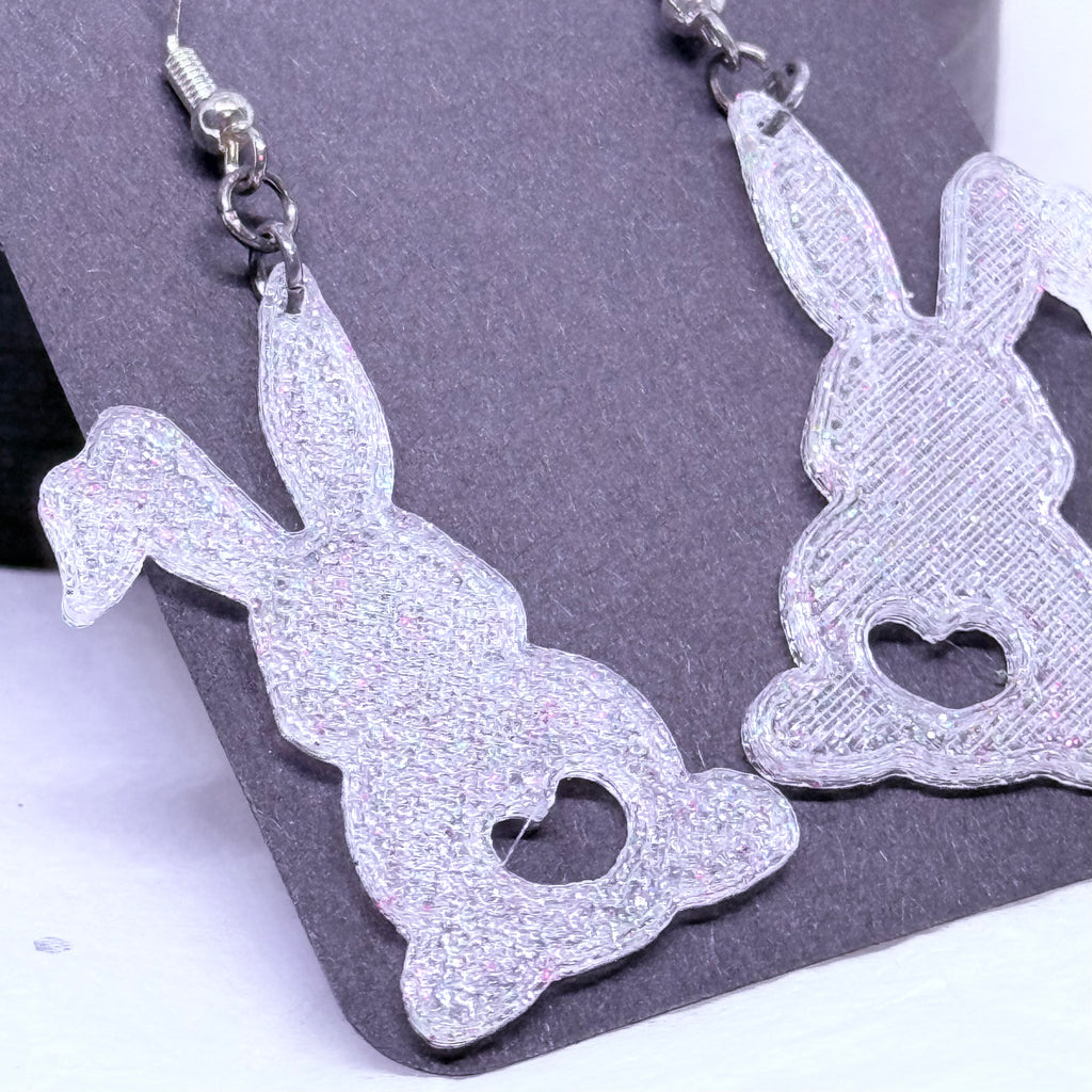 Silver Sparkle Bunnies | 3D Printed Earrings