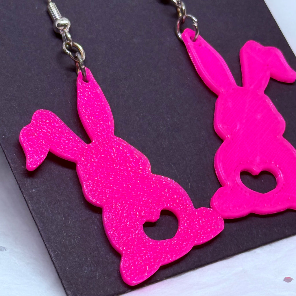Hot Pink Bunnies | 3D Printed Earrings