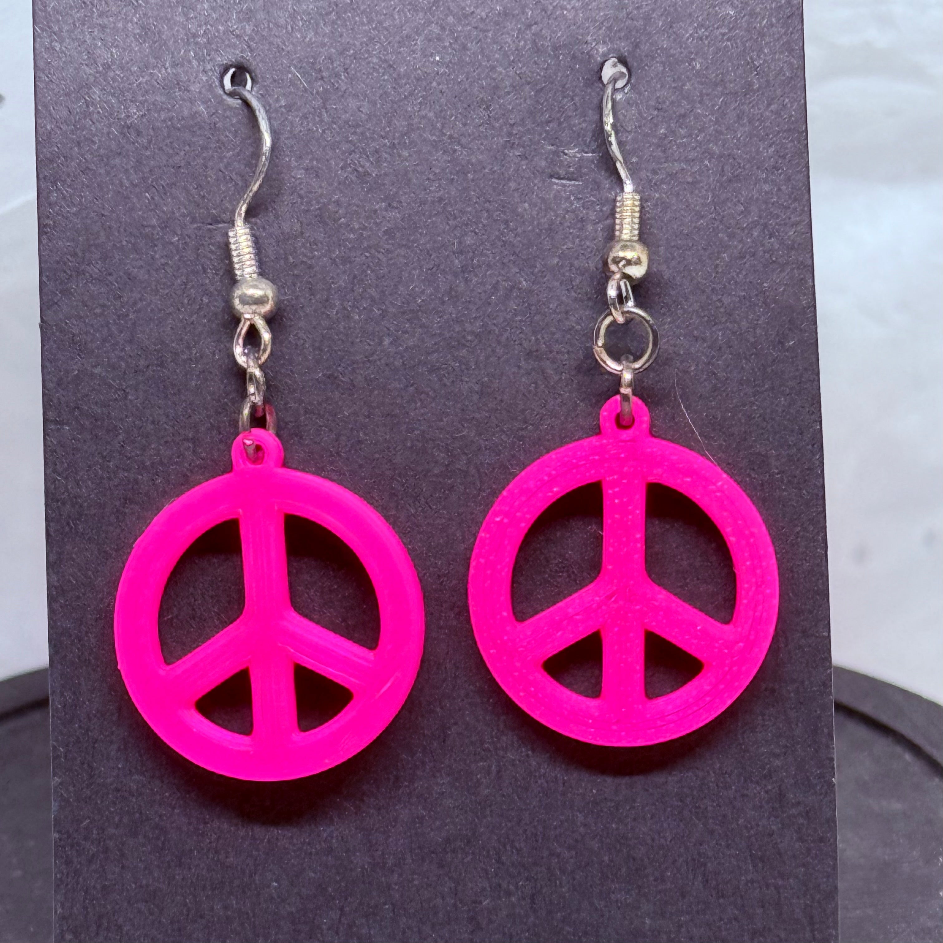 Mini Peace Sign Earrings (Hot Pink)
