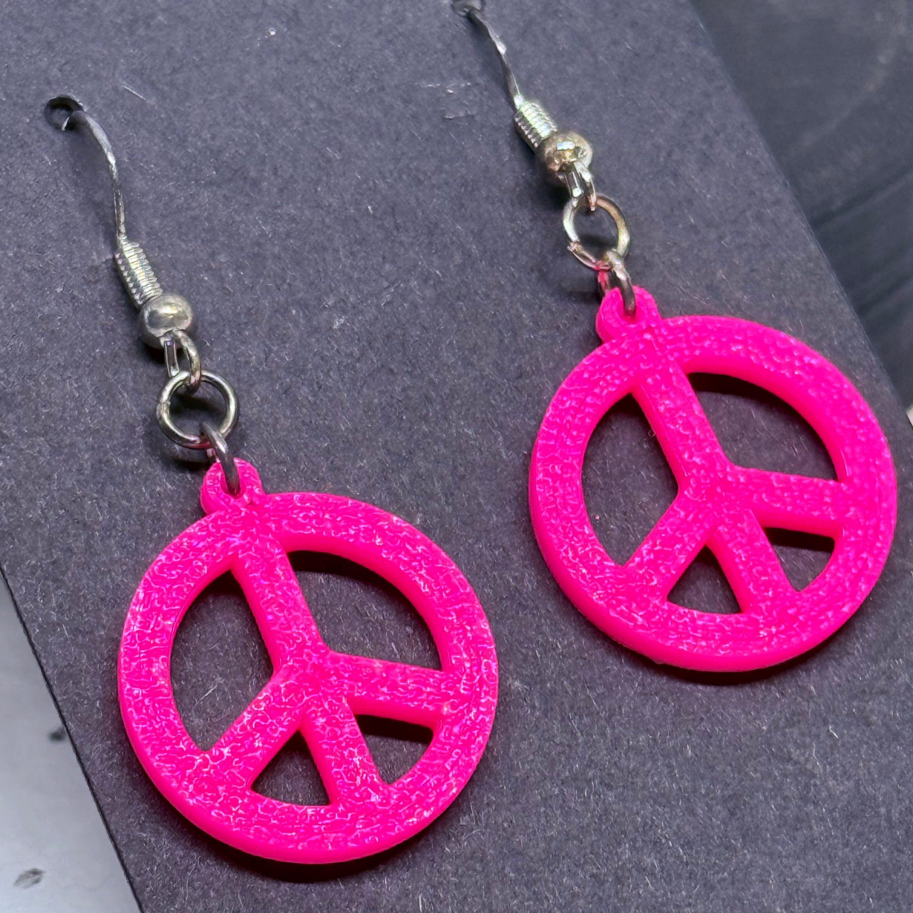 Mini Peace Sign Earrings (Hot Pink)
